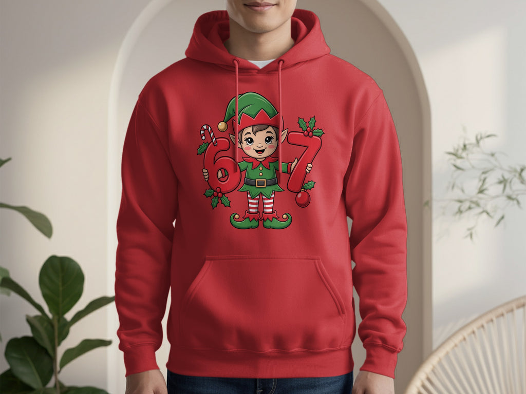 Cute Christmas Elf Hoodie with Festive Decorations
