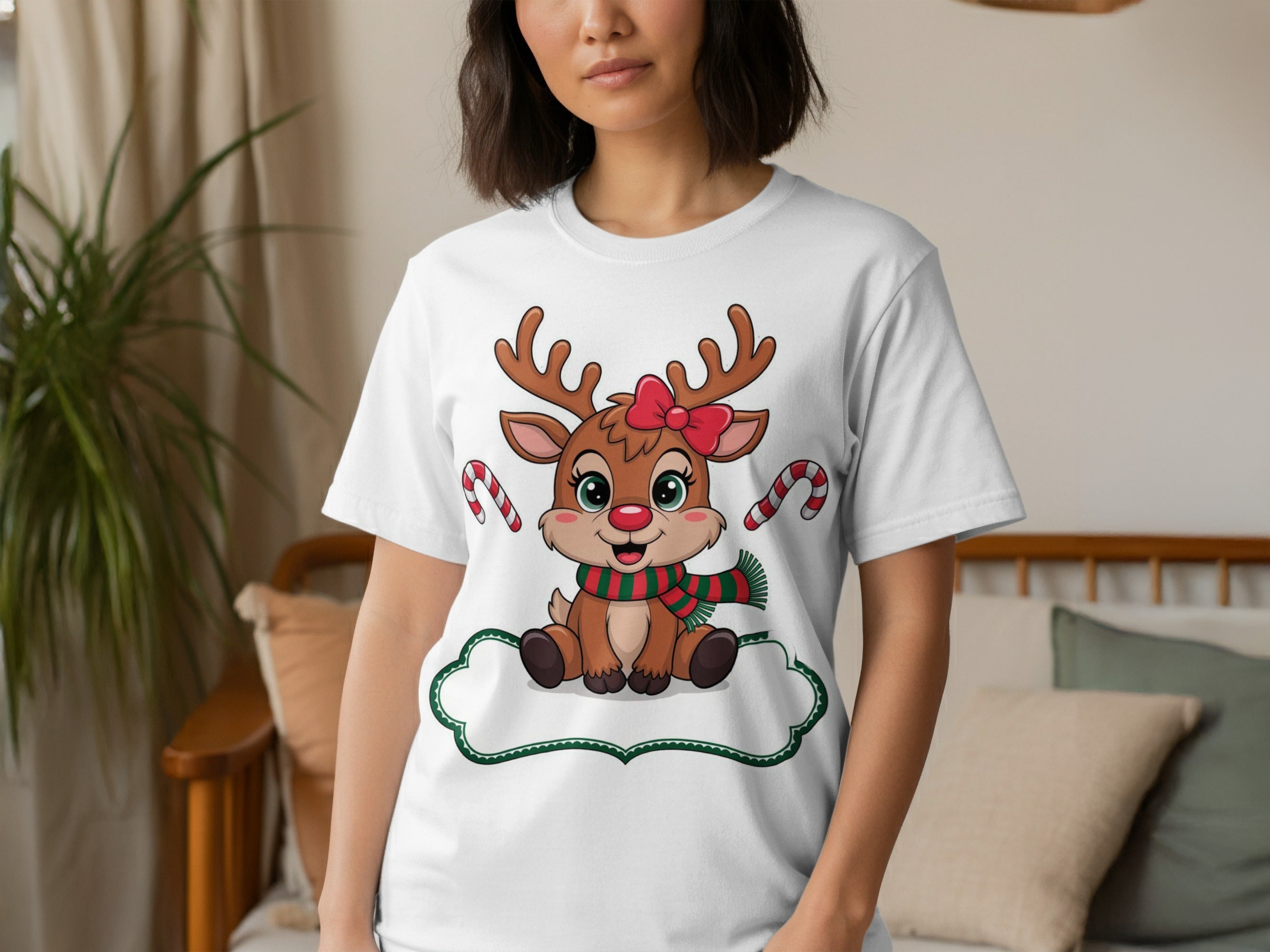 Cute Christmas Reindeer Design Graphic Tee Product