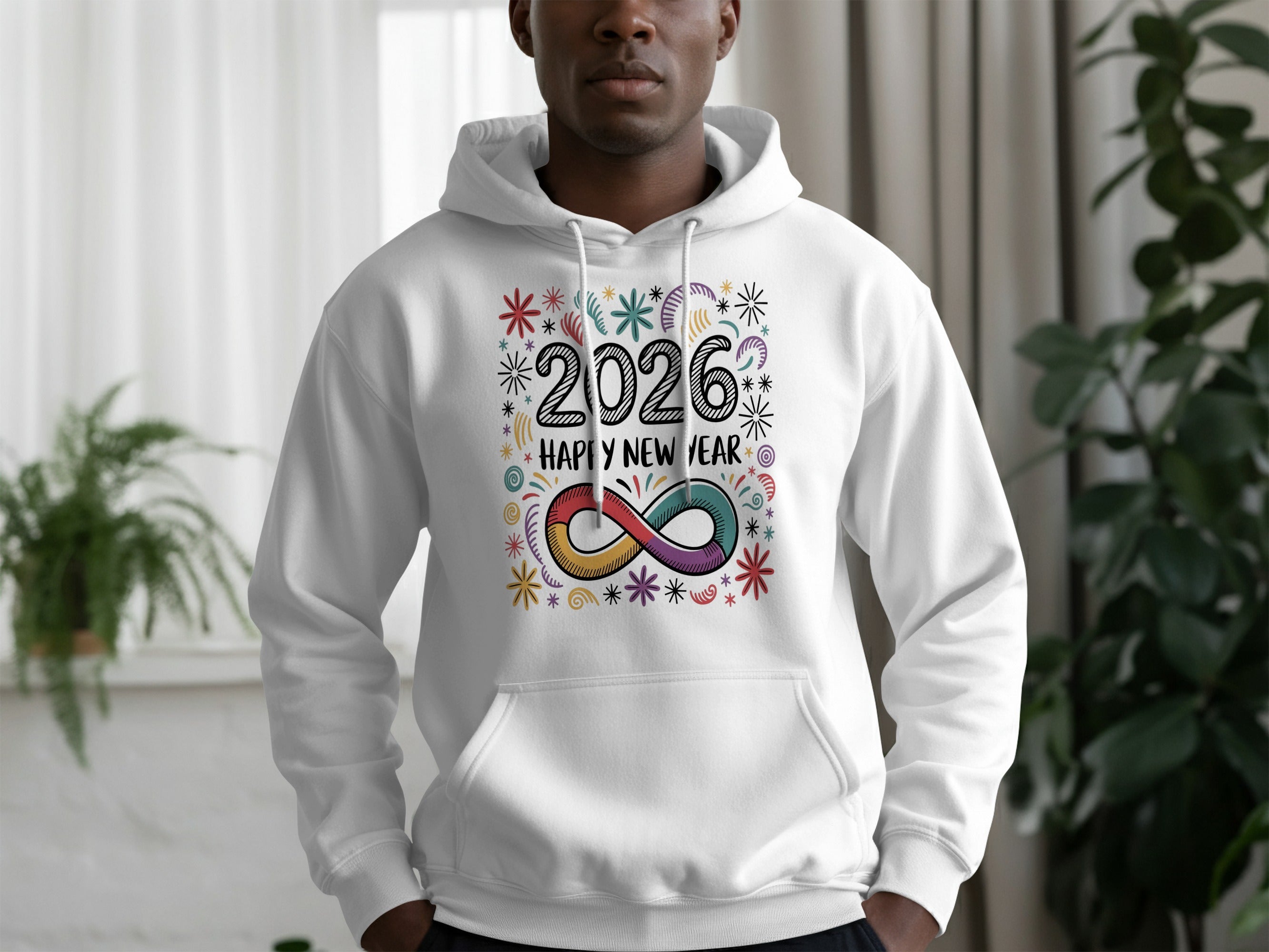 White '2026 Happy New Year' Graphic Hoodie