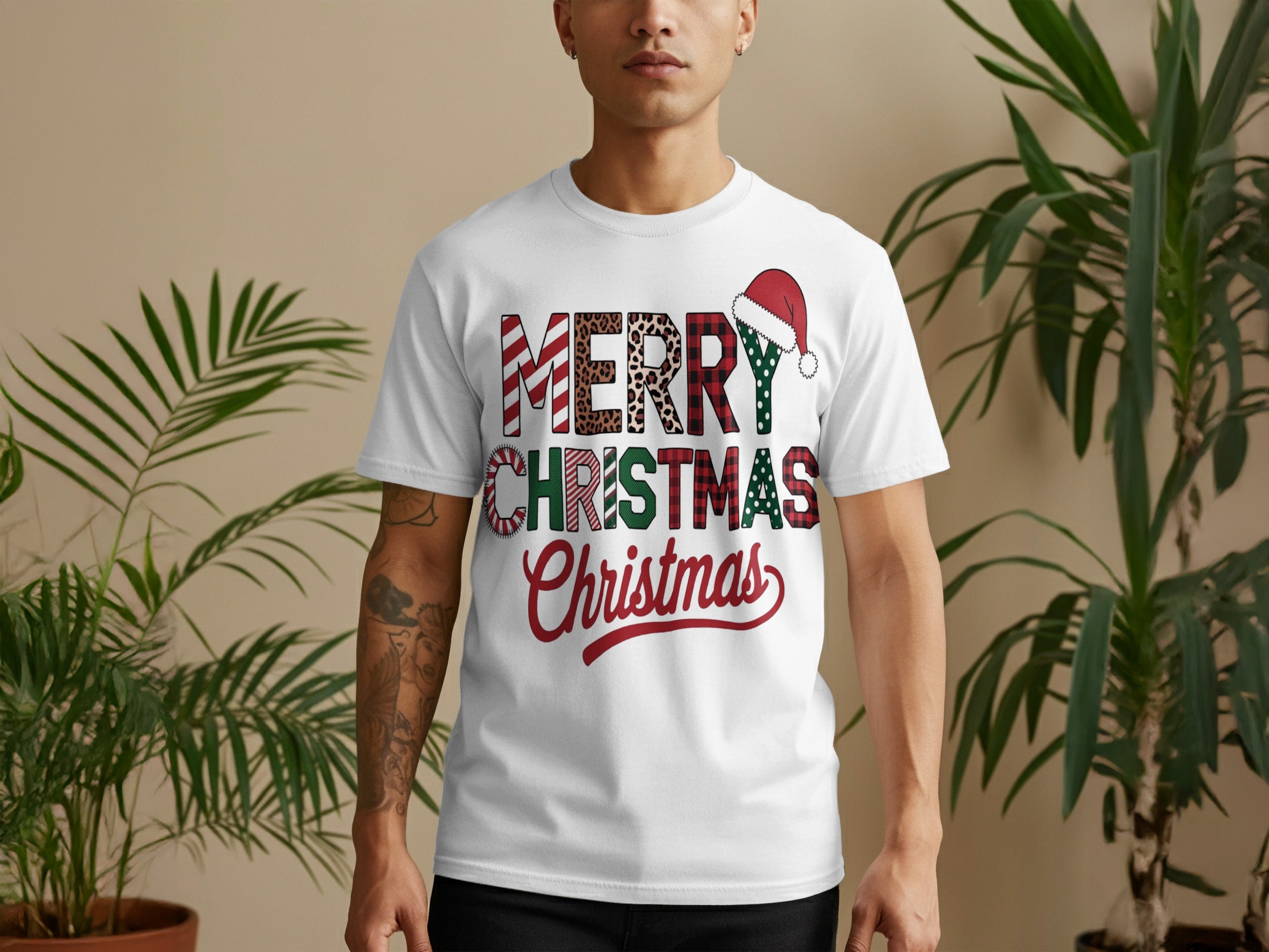 Merry Christmas Santa Hat Leopard Print T-Shirt
