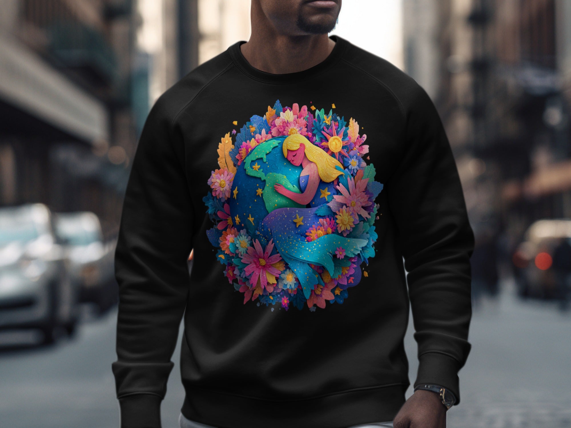 Vibrant Floral and Mermaid Design Sweatshirt Product