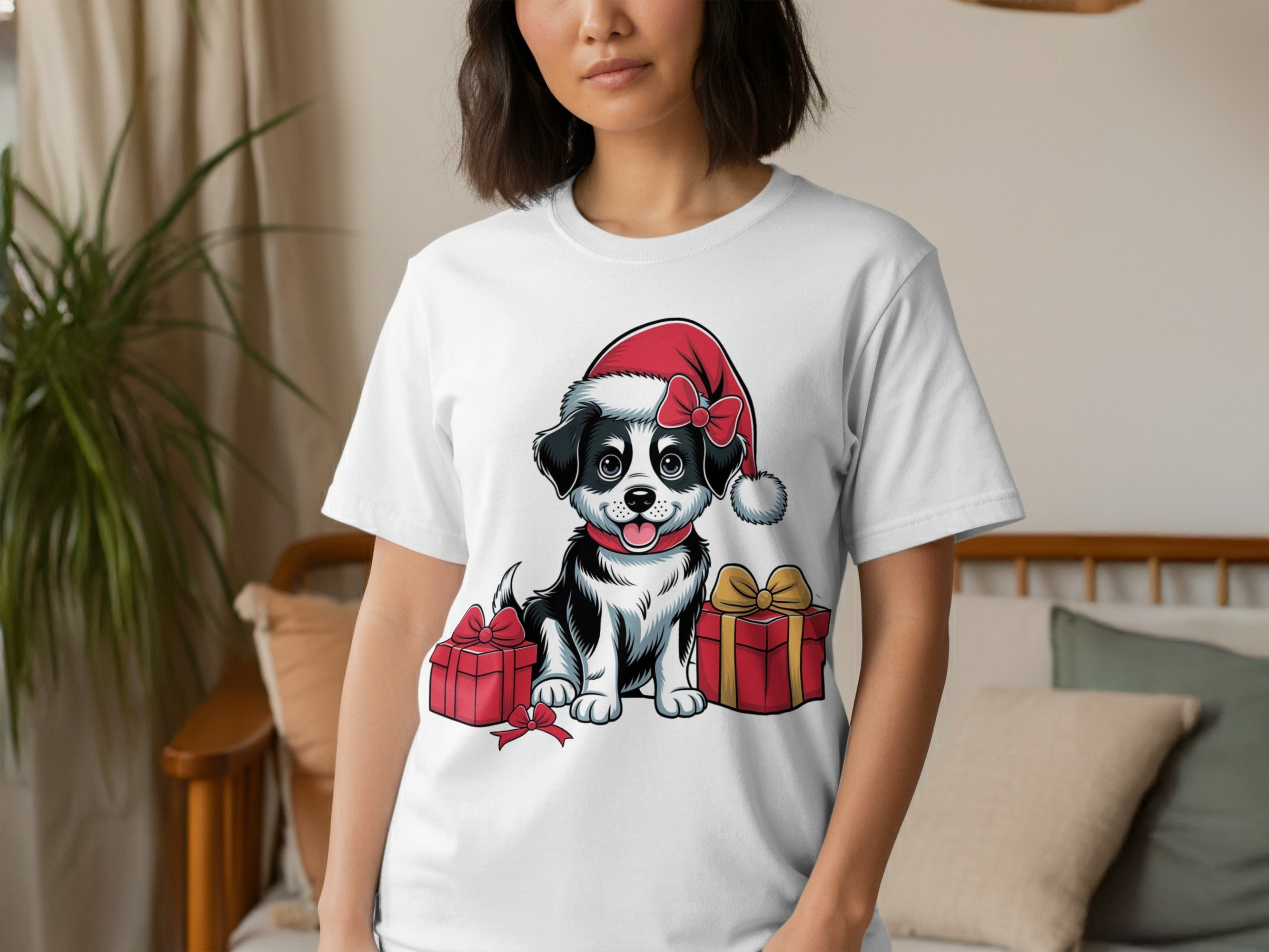 Festive Puppy with Santa Hat and Gifts T-shirt