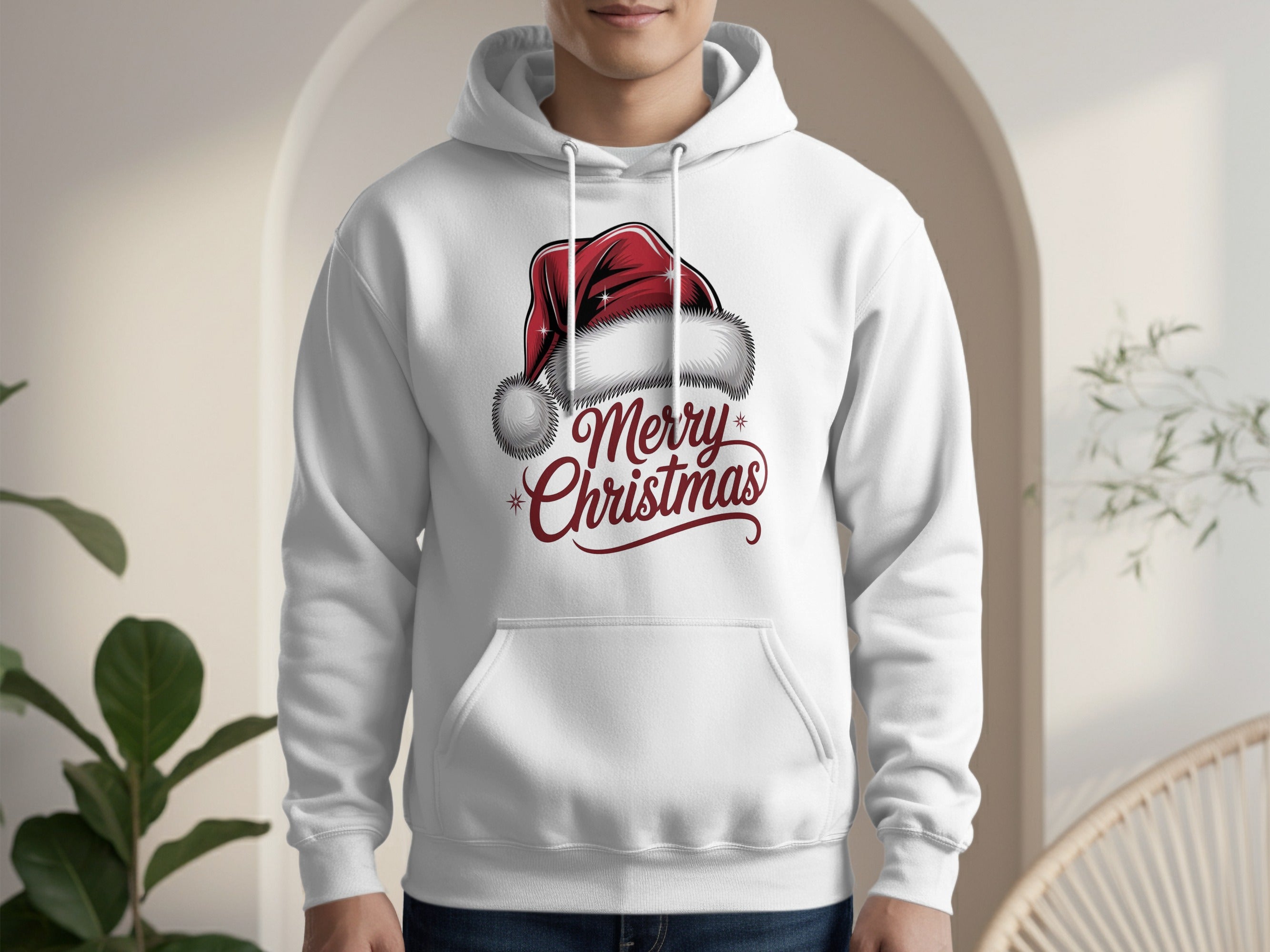 White Hoodie with Merry Christmas Graphic for Sale
