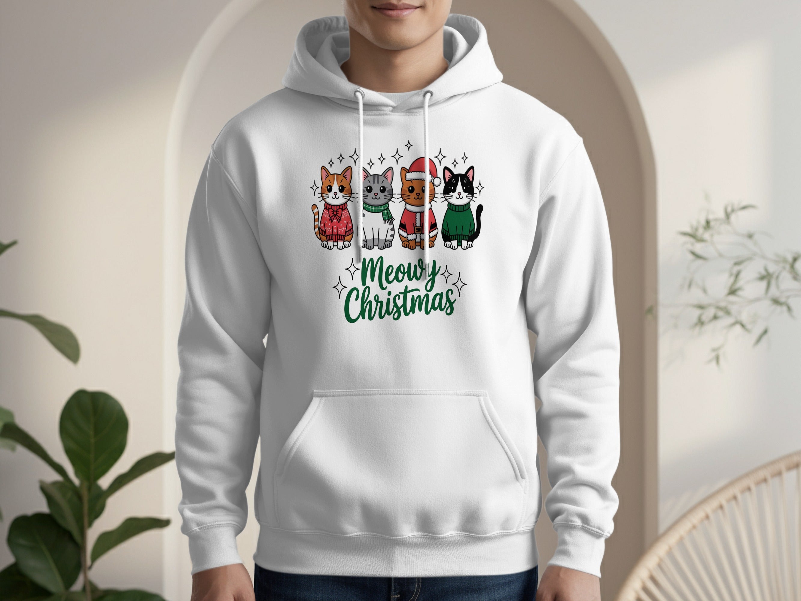 Meow Christmas Hoodie with Cute Cat Characters Design