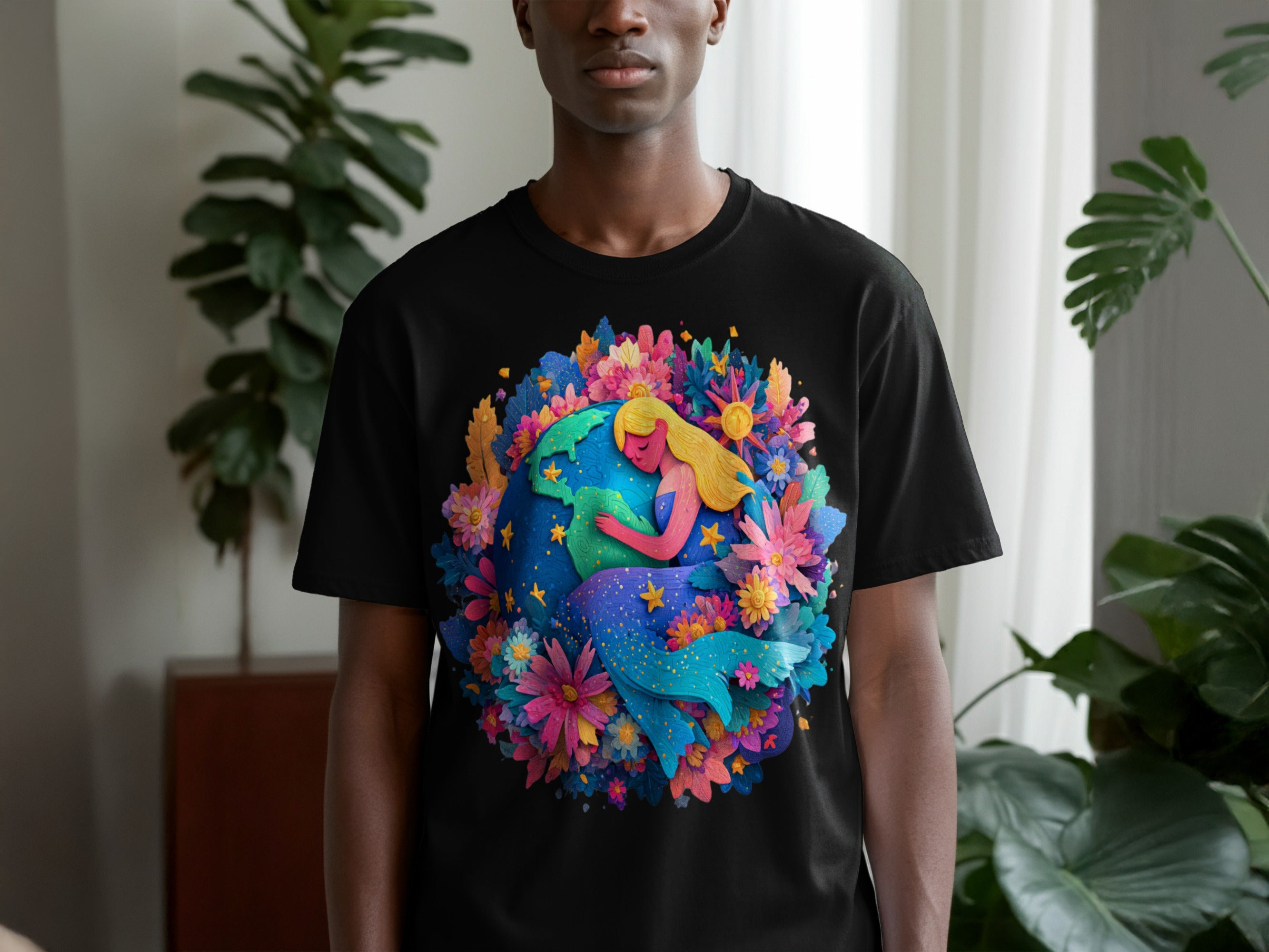 Vibrant Artistic Galaxy Mermaid Design T-Shirt