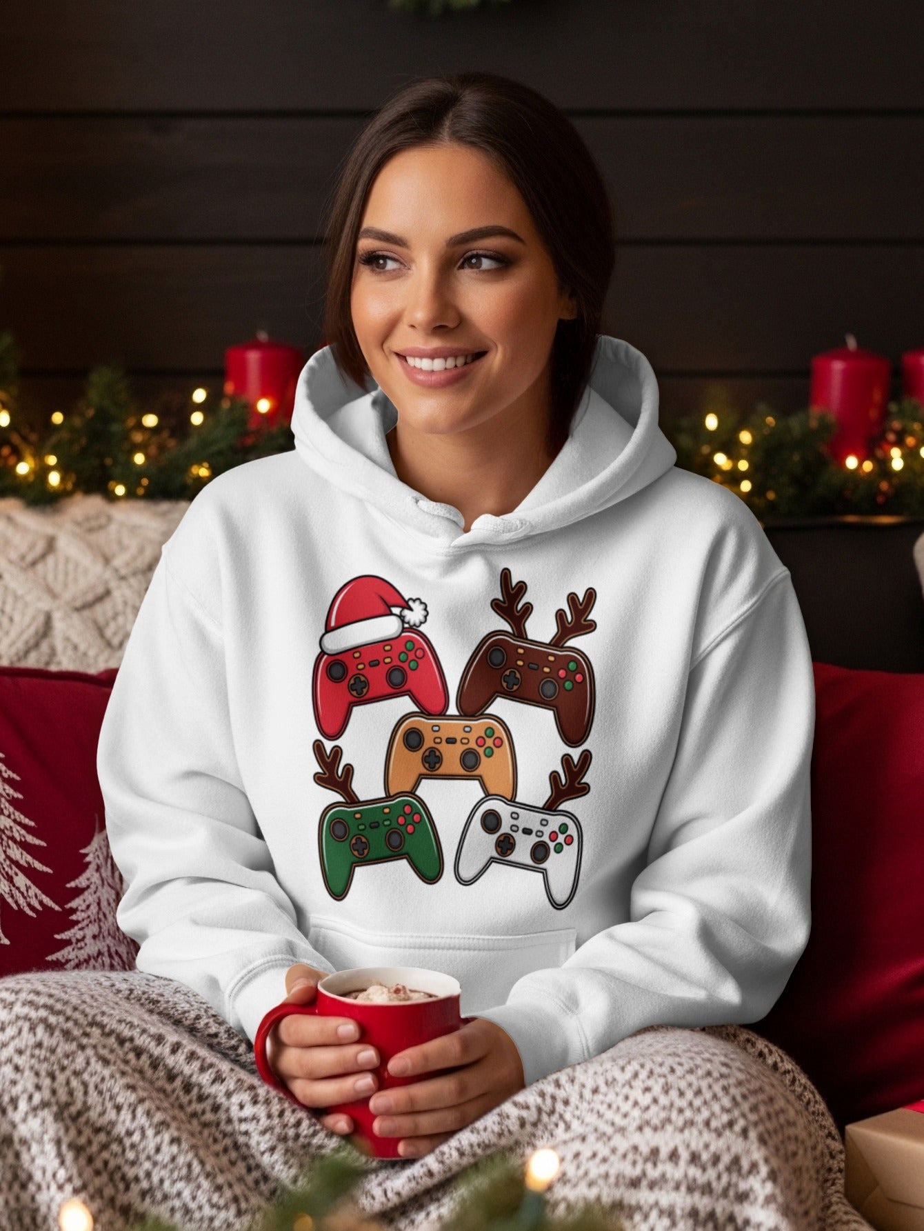 Video Game Christmas Hoodie with Festive Controller Design
