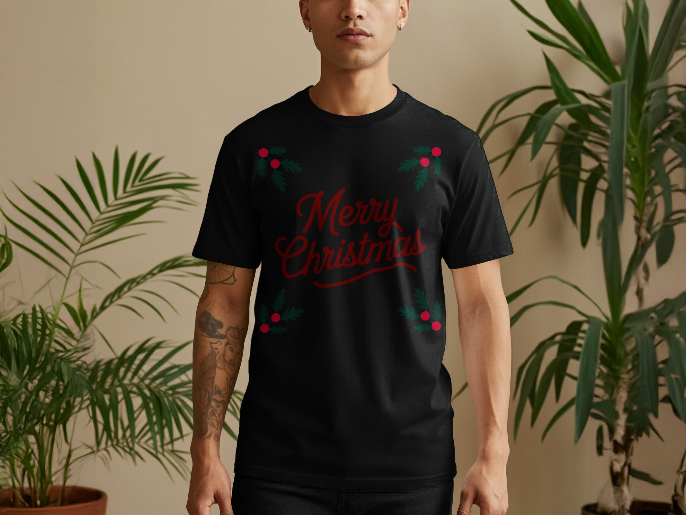 Merry Christmas Black Graphic Tee Product