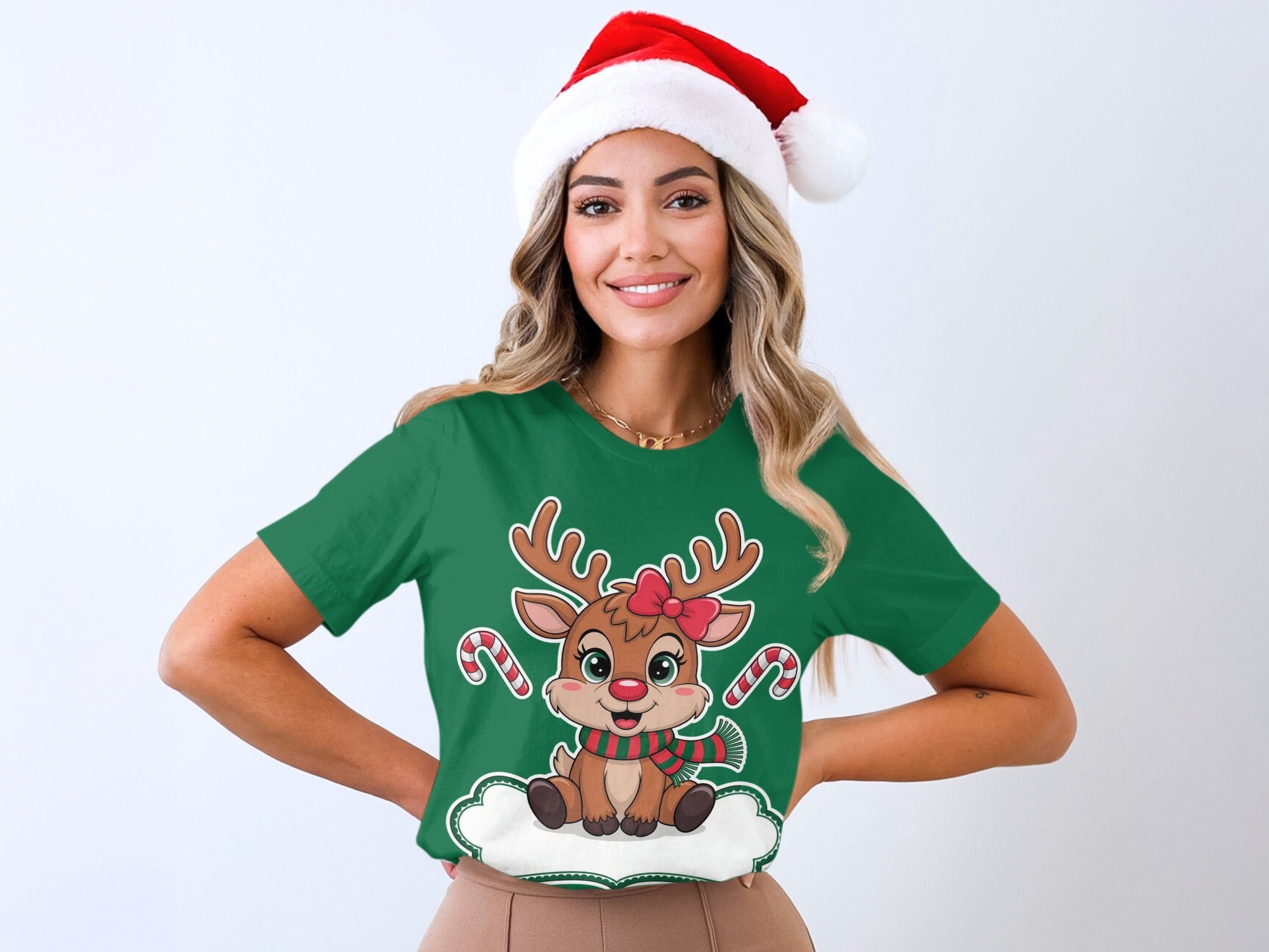 Cute Reindeer and Candy Cane Christmas T-shirt