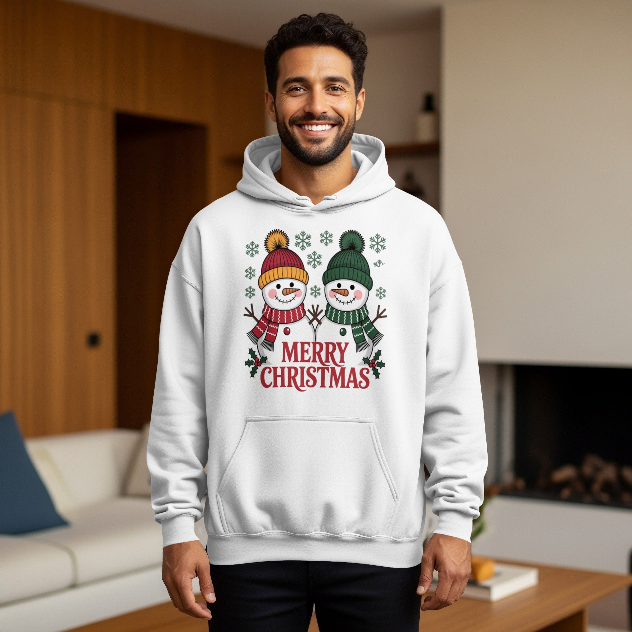 Merry Christmas Two Snowmen Graphic Hoodie