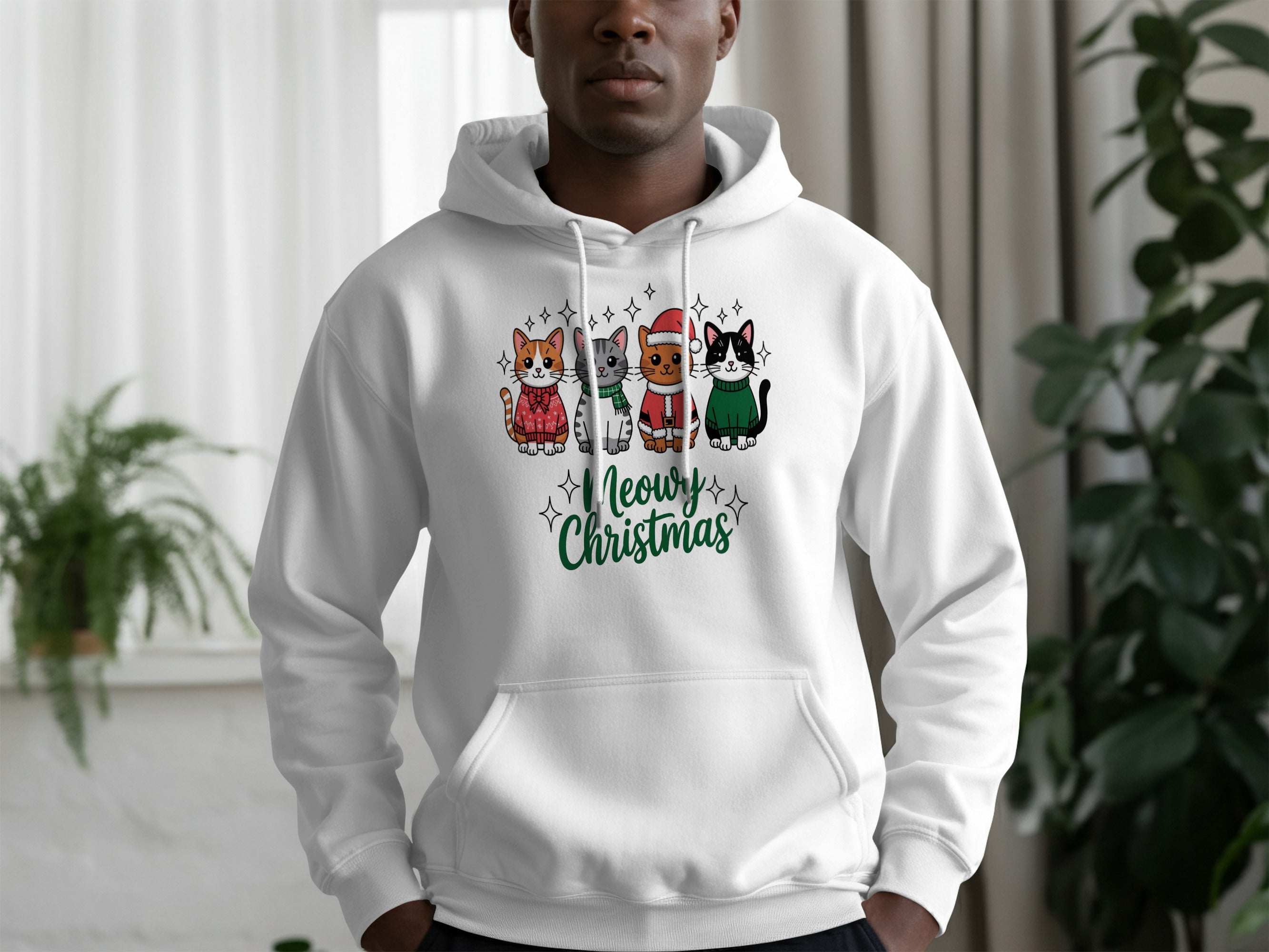 Meowy Christmas Hoodie with Cute Cat Characters Design