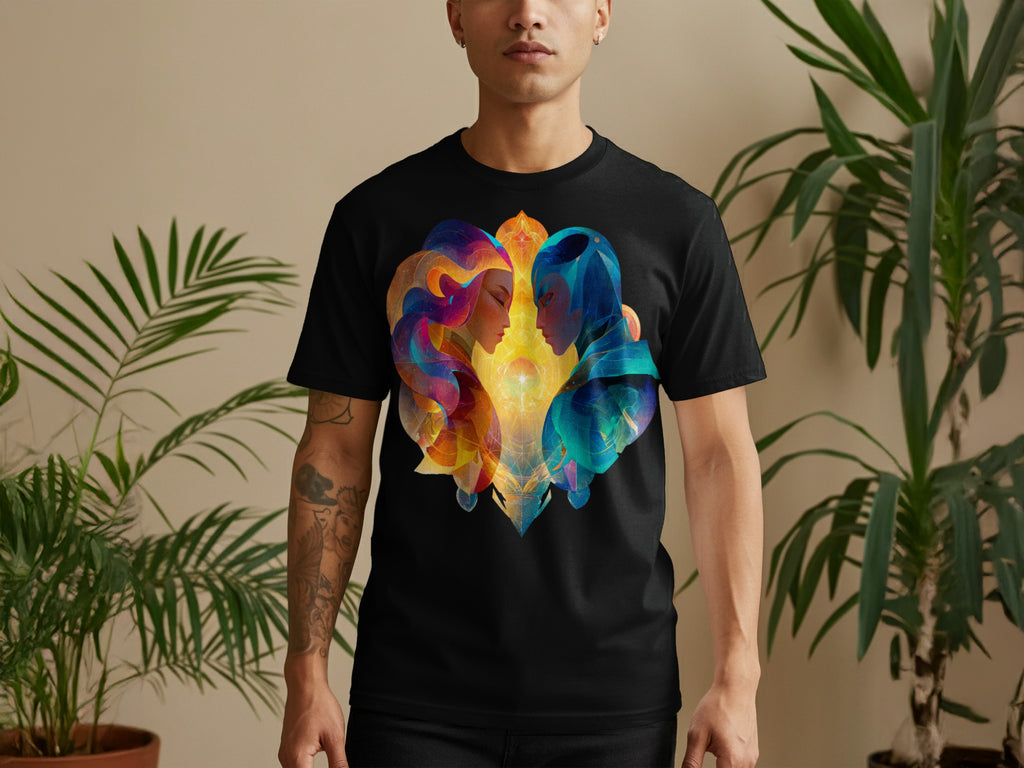 Colorful Dual Faces Artistic Print T-Shirt