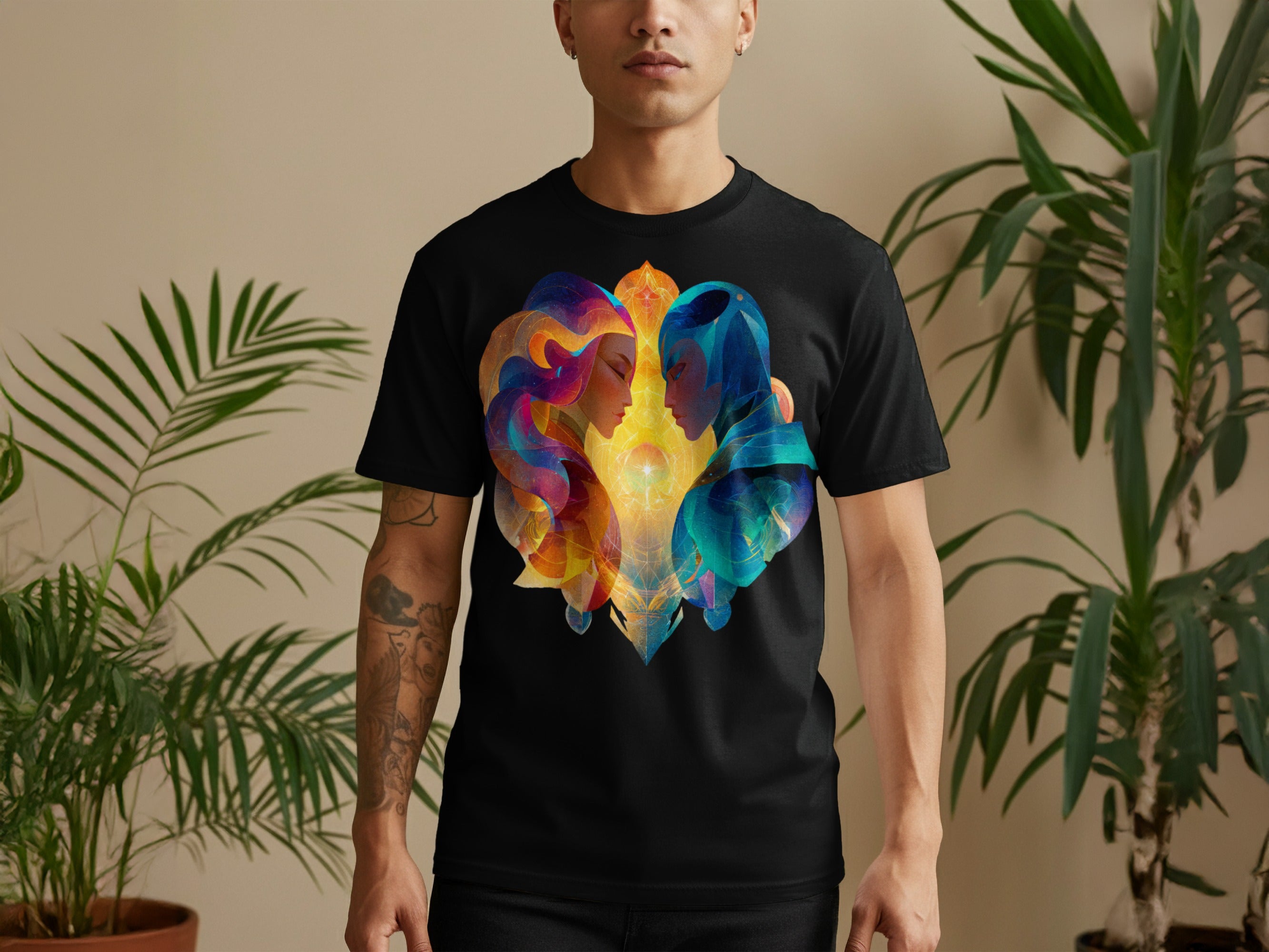 Colorful Dual Faces Artistic Print T-Shirt