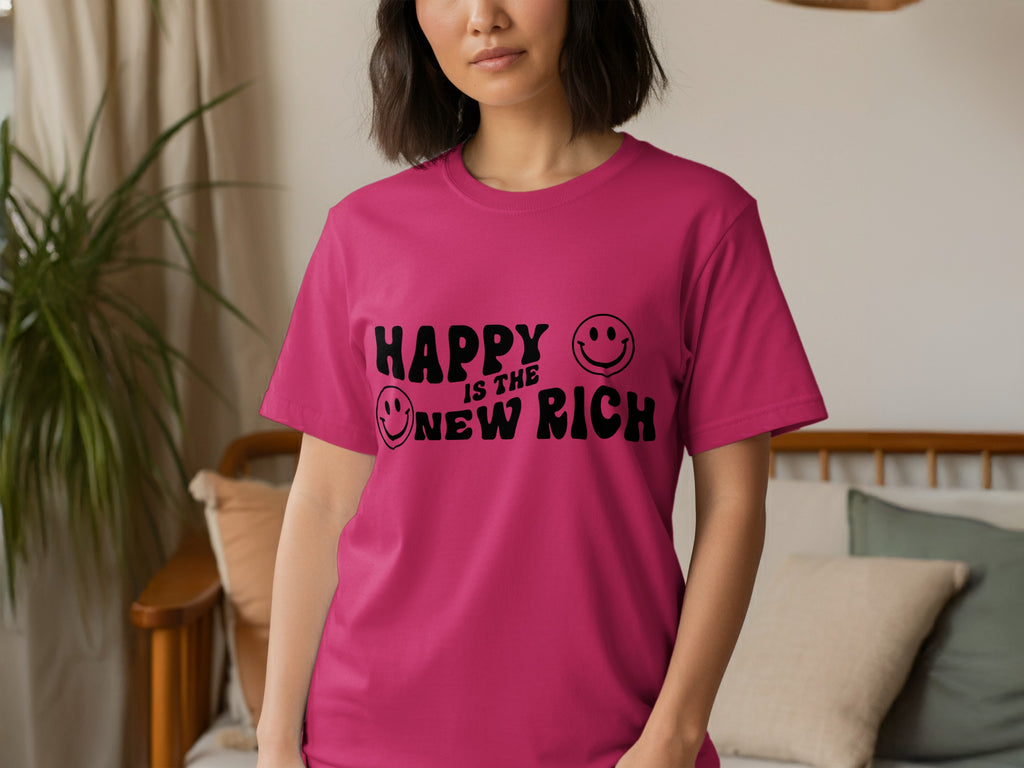 Happy Is The New Rich Smiley Face Graphic T-shirt