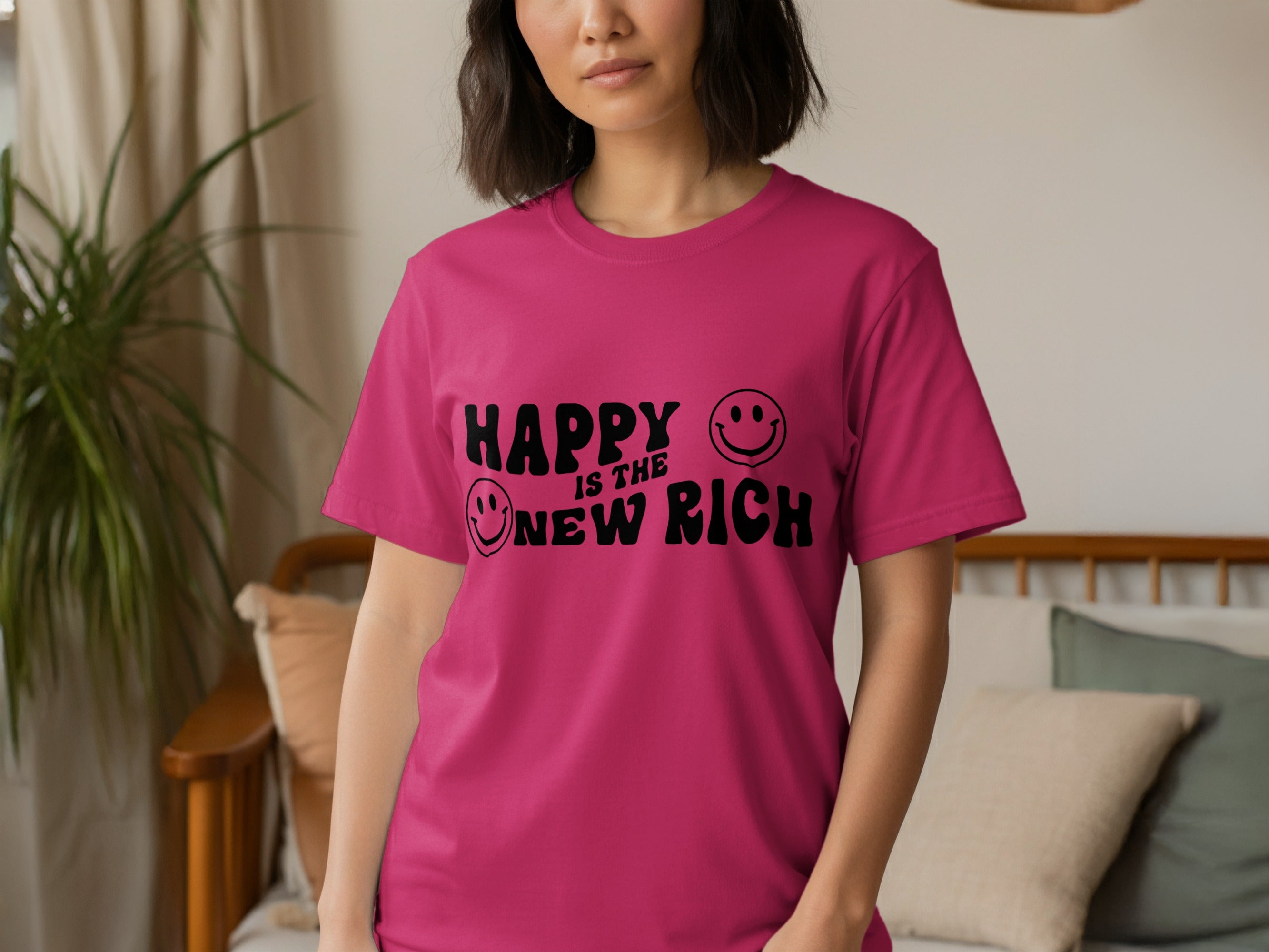 Happy Is The New Rich Smiley Face Graphic T-shirt