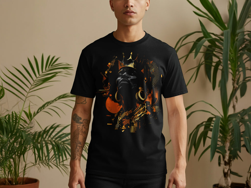 Unique Artistic Crow and Crown Design Printed T-Shirt
