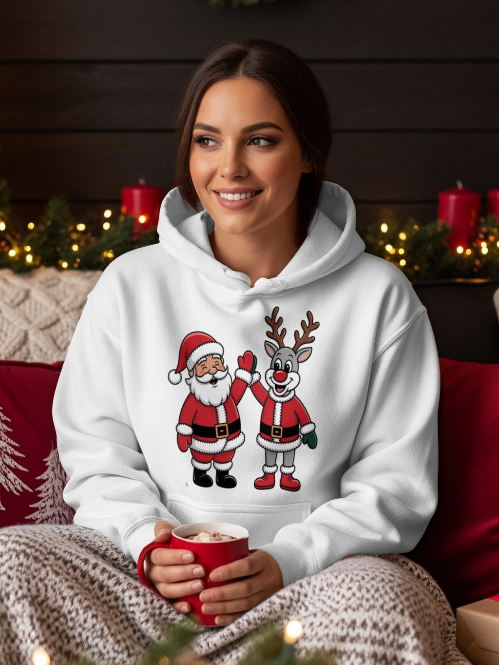 Festive Santa and Reindeer Cozy Winter Hoodie
