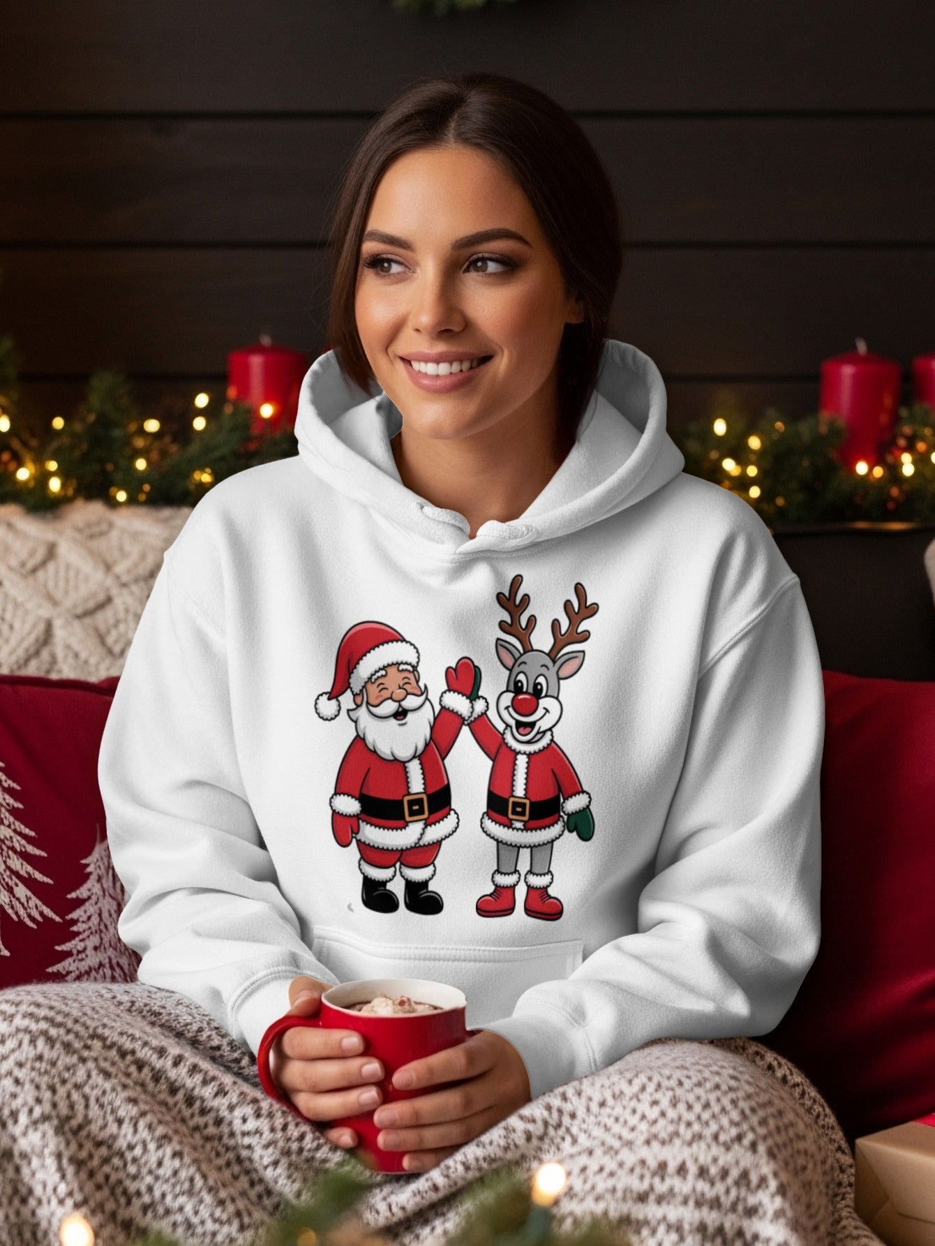 Festive Santa and Reindeer Cozy Winter Hoodie