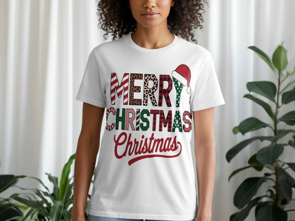Festive Merry Christmas Shirt with Santa Hat Design