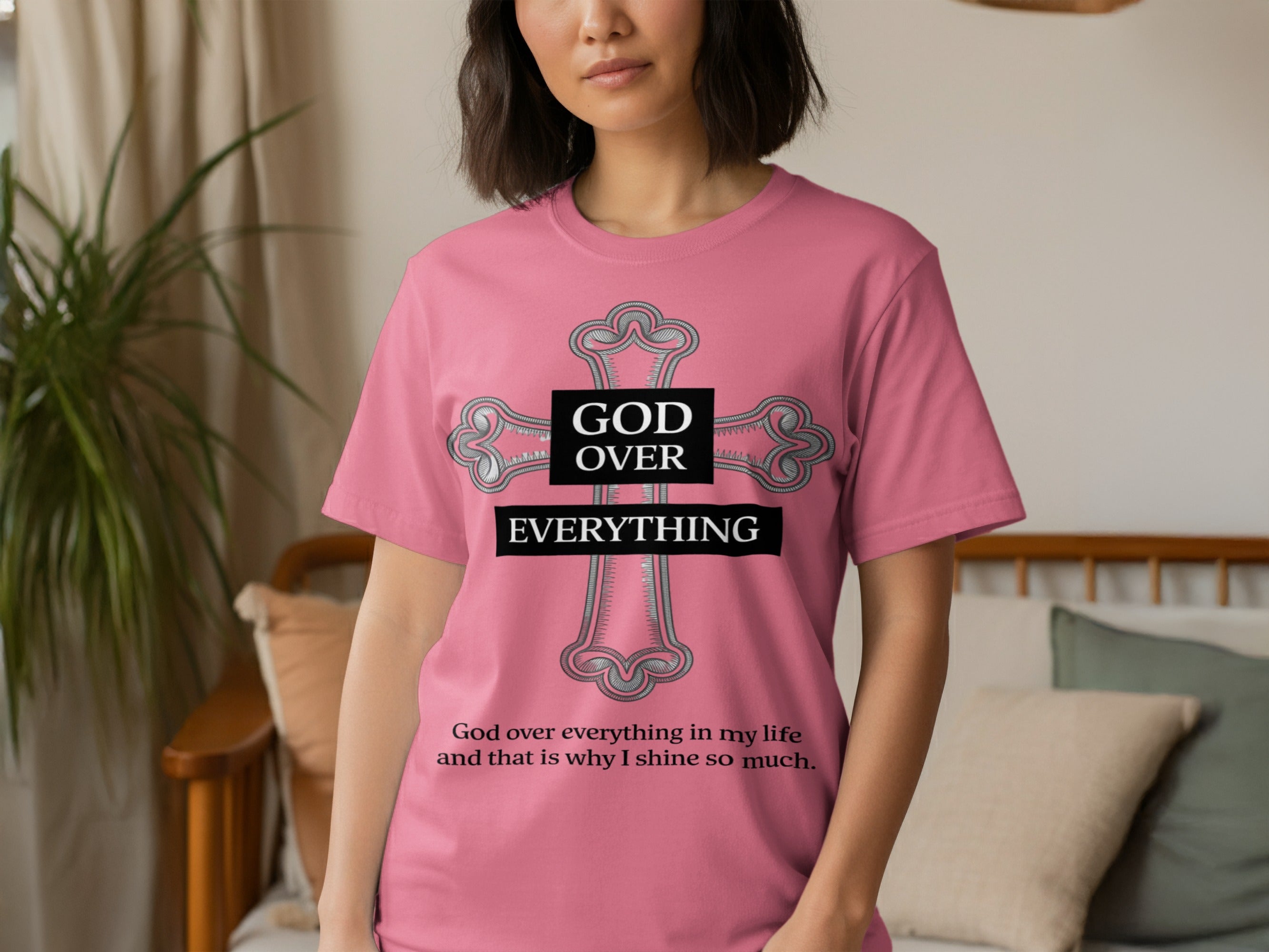 God Over Everything Pink Christian T-shirt