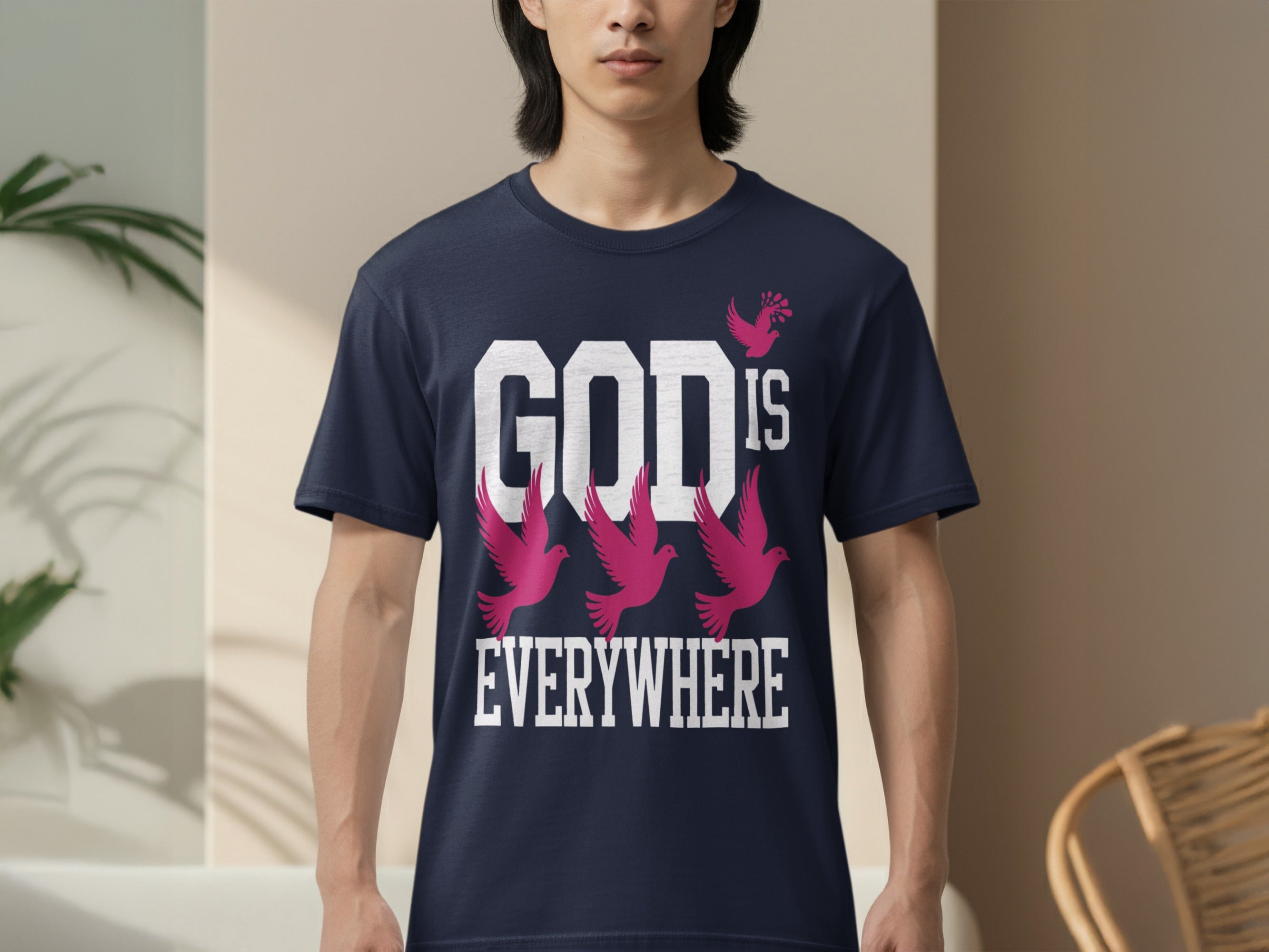 GOD IS EVERYWHERE T-shirt with Pink Doves Graphic