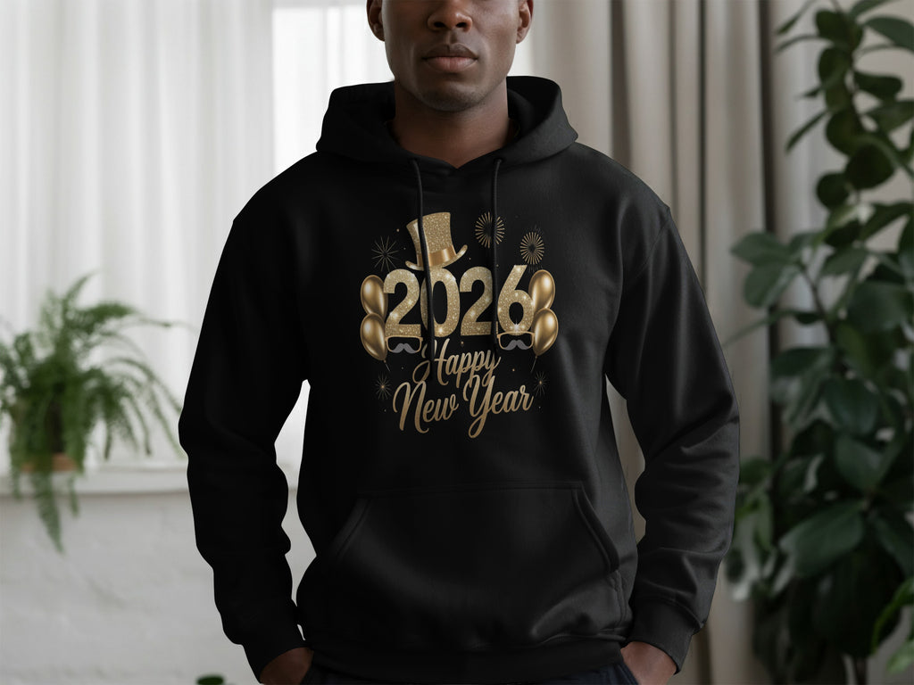 2024 Happy New Year Hoodie with Gold Decorations