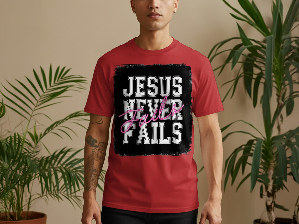 Jesus Never Fails Bold Script T-shirt
