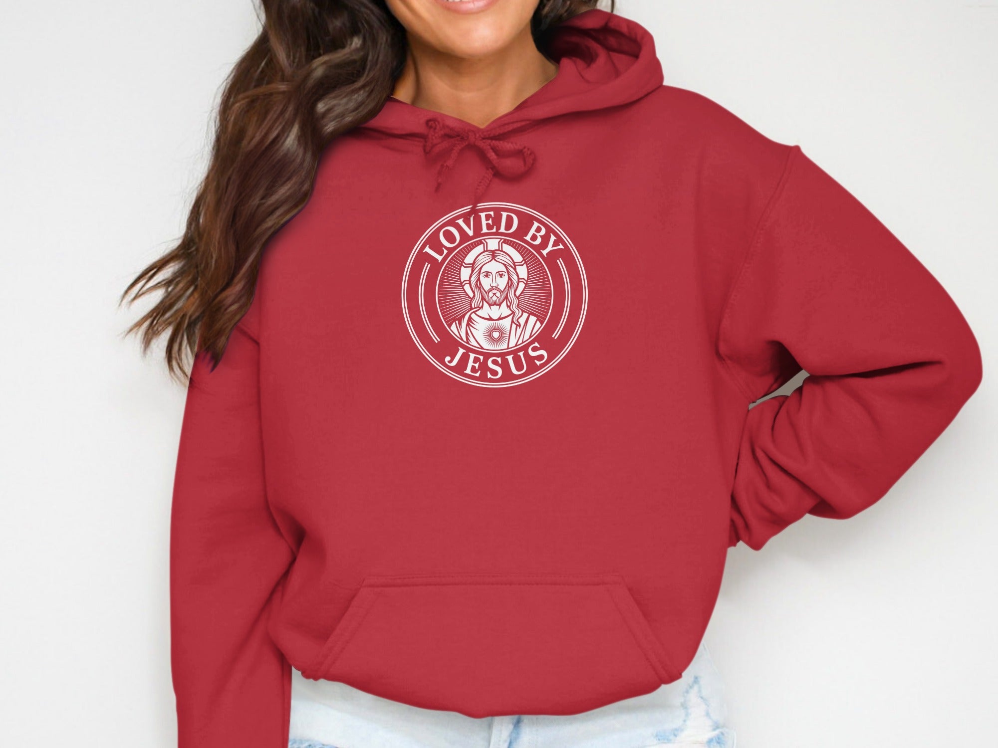 Loved by Jesus Red Hoodie Inspirational Apparel