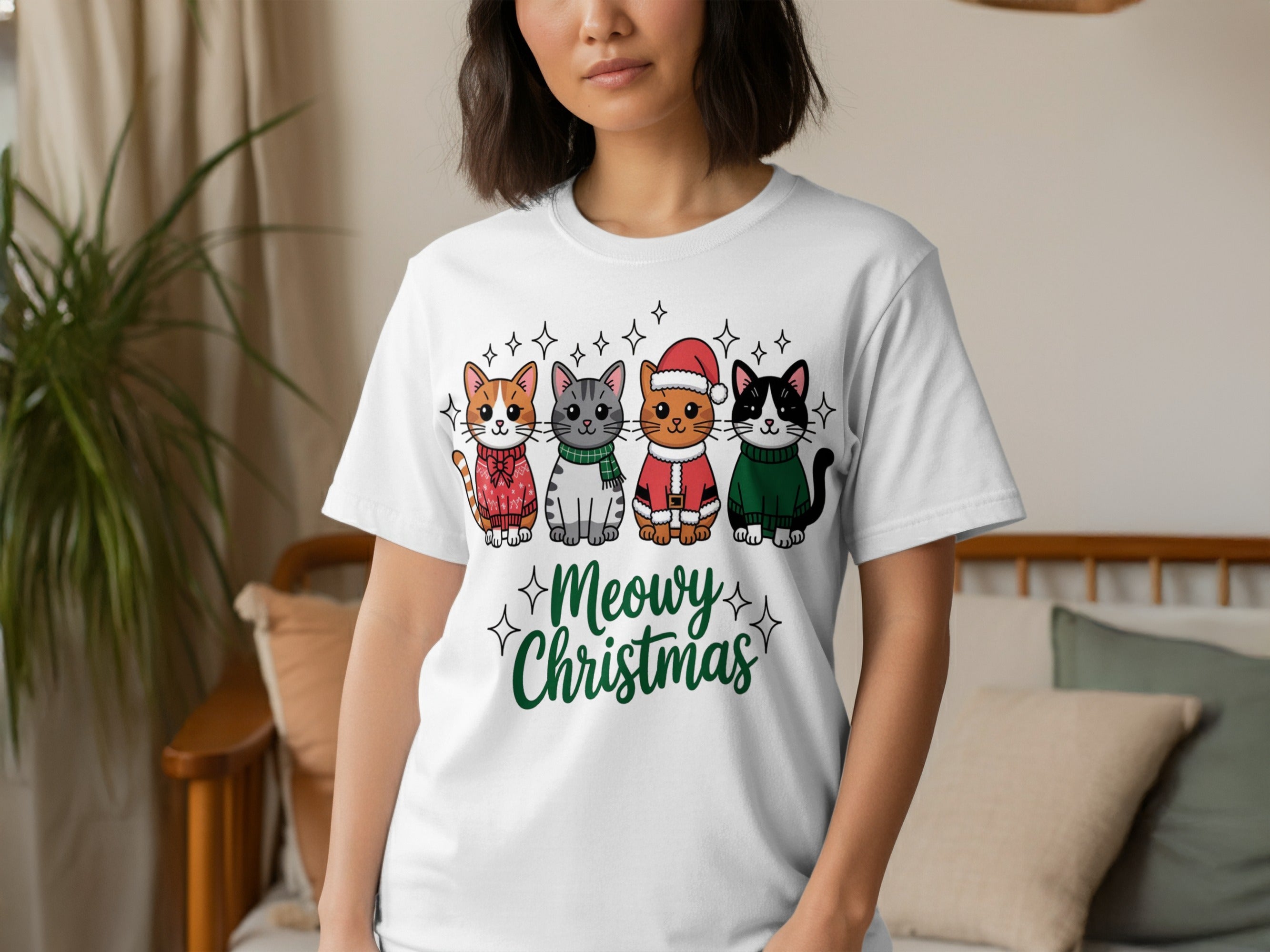 Meowy Christmas T-Shirt Festive Cute Cat Graphic Design