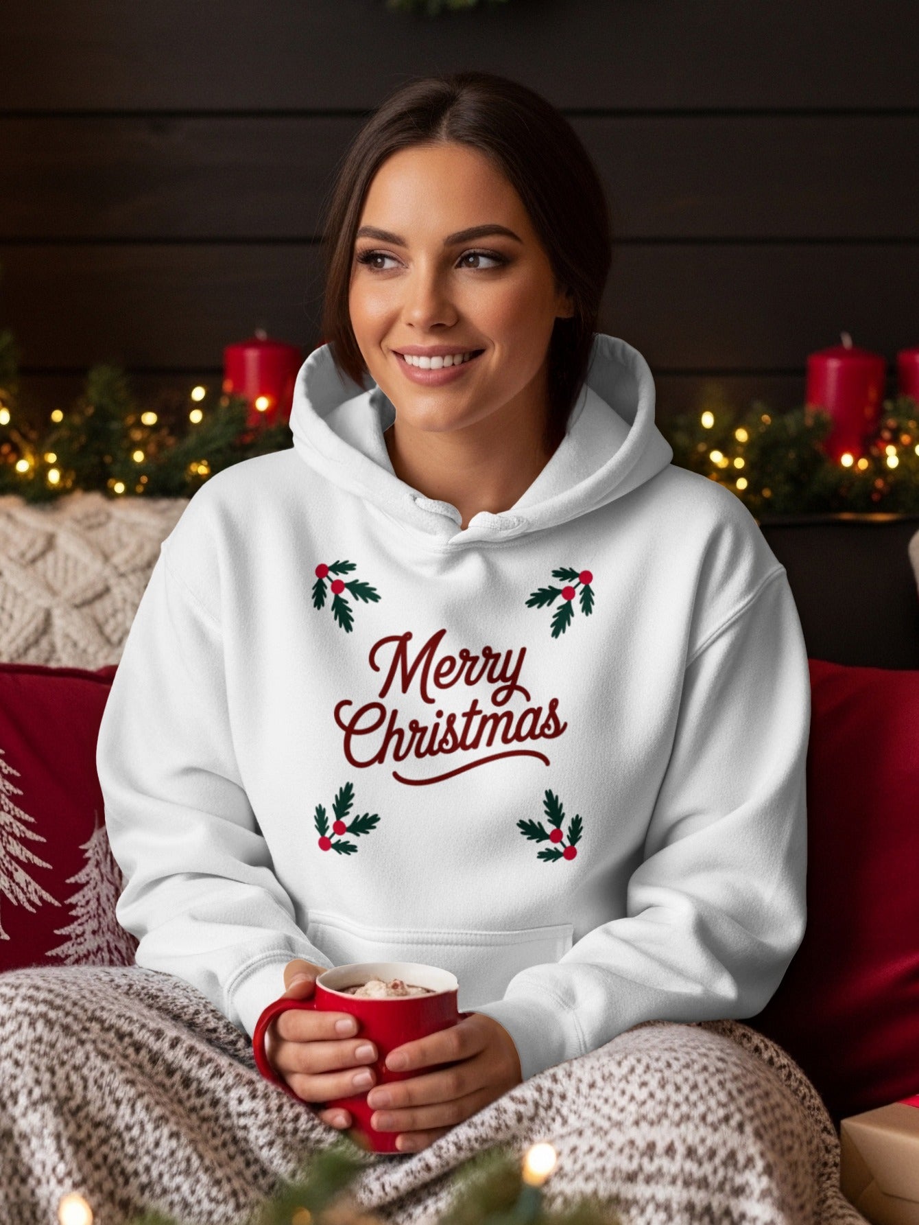 Merry Christmas White Hoodie Perfect For Holiday Season