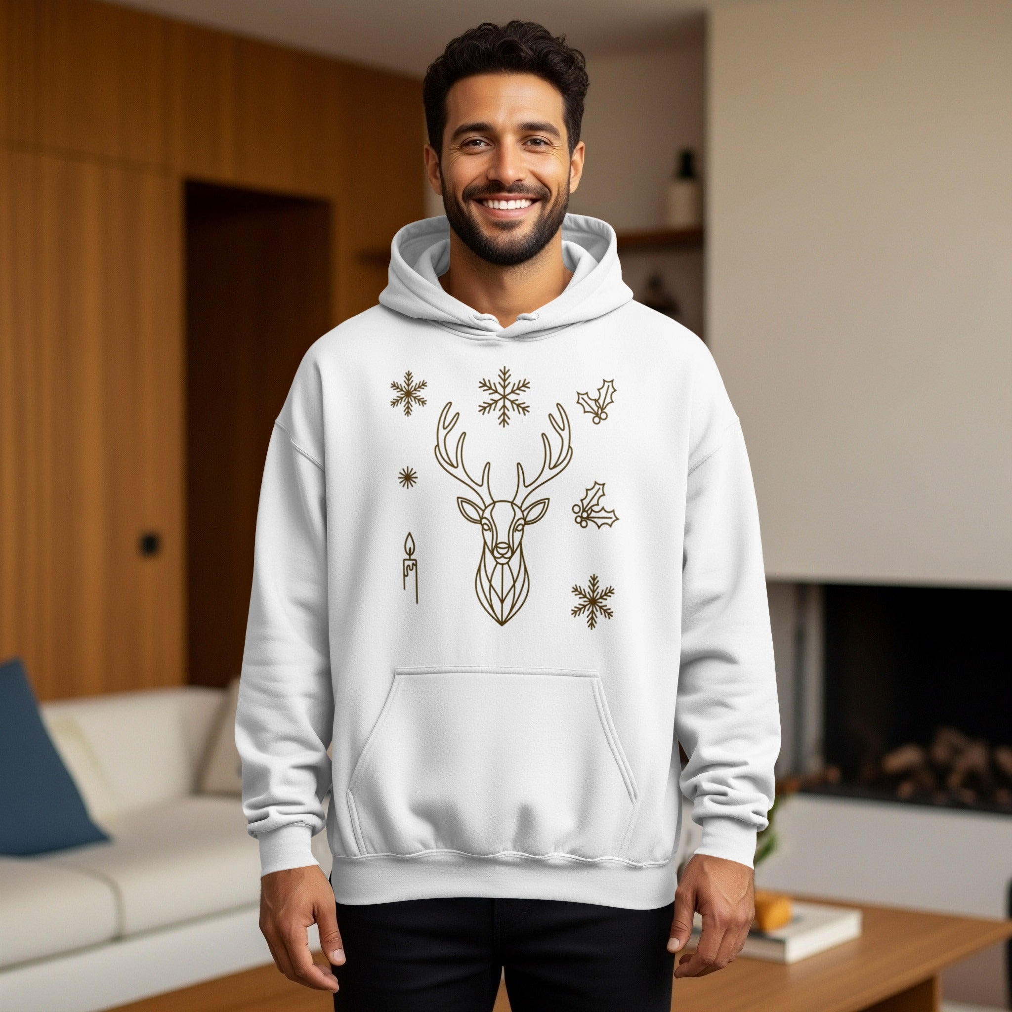 Festive Reindeer Hoodie with Snowflake Patterns