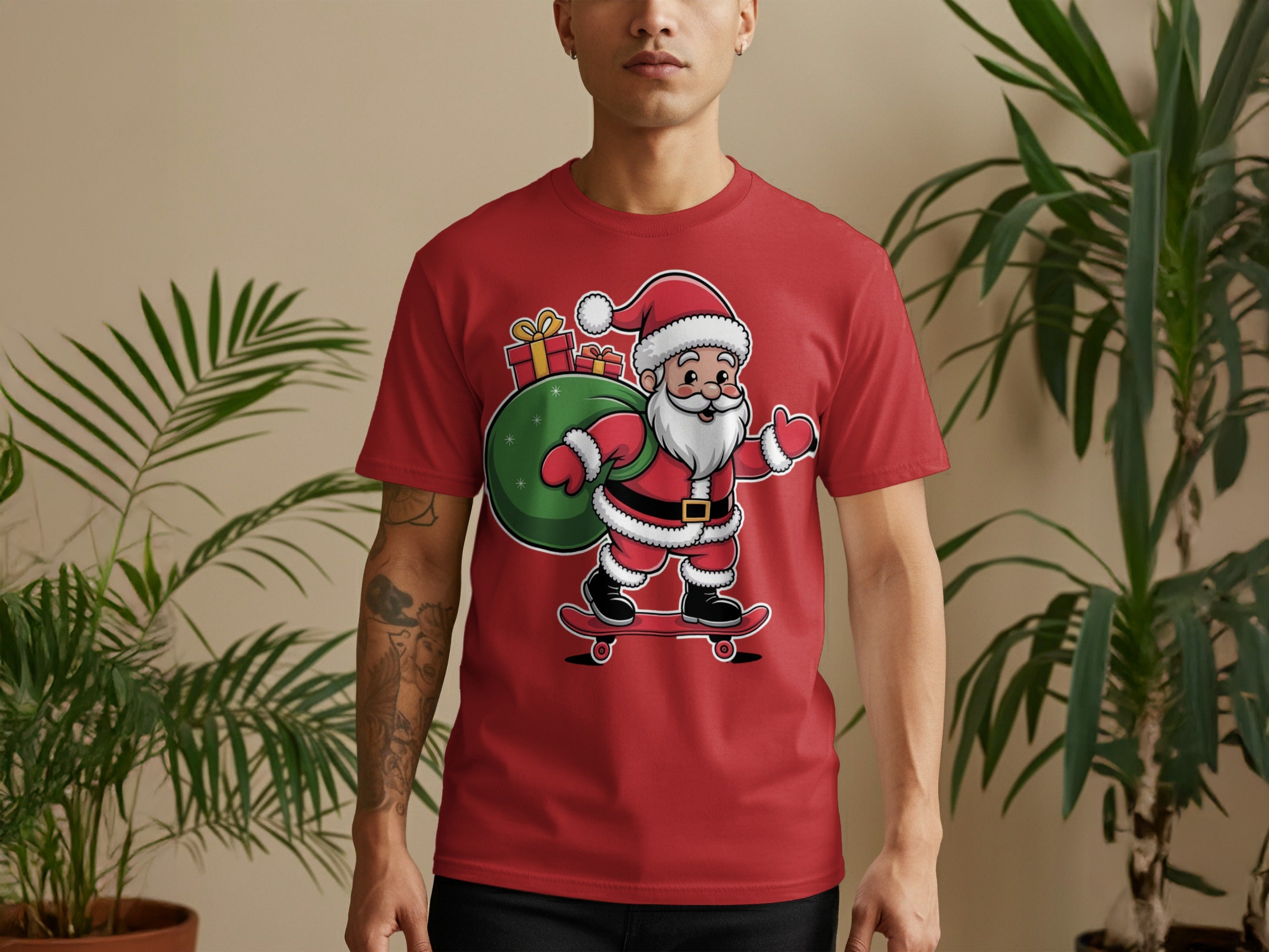 Santa Claus Skateboarding with Presents T-shirt