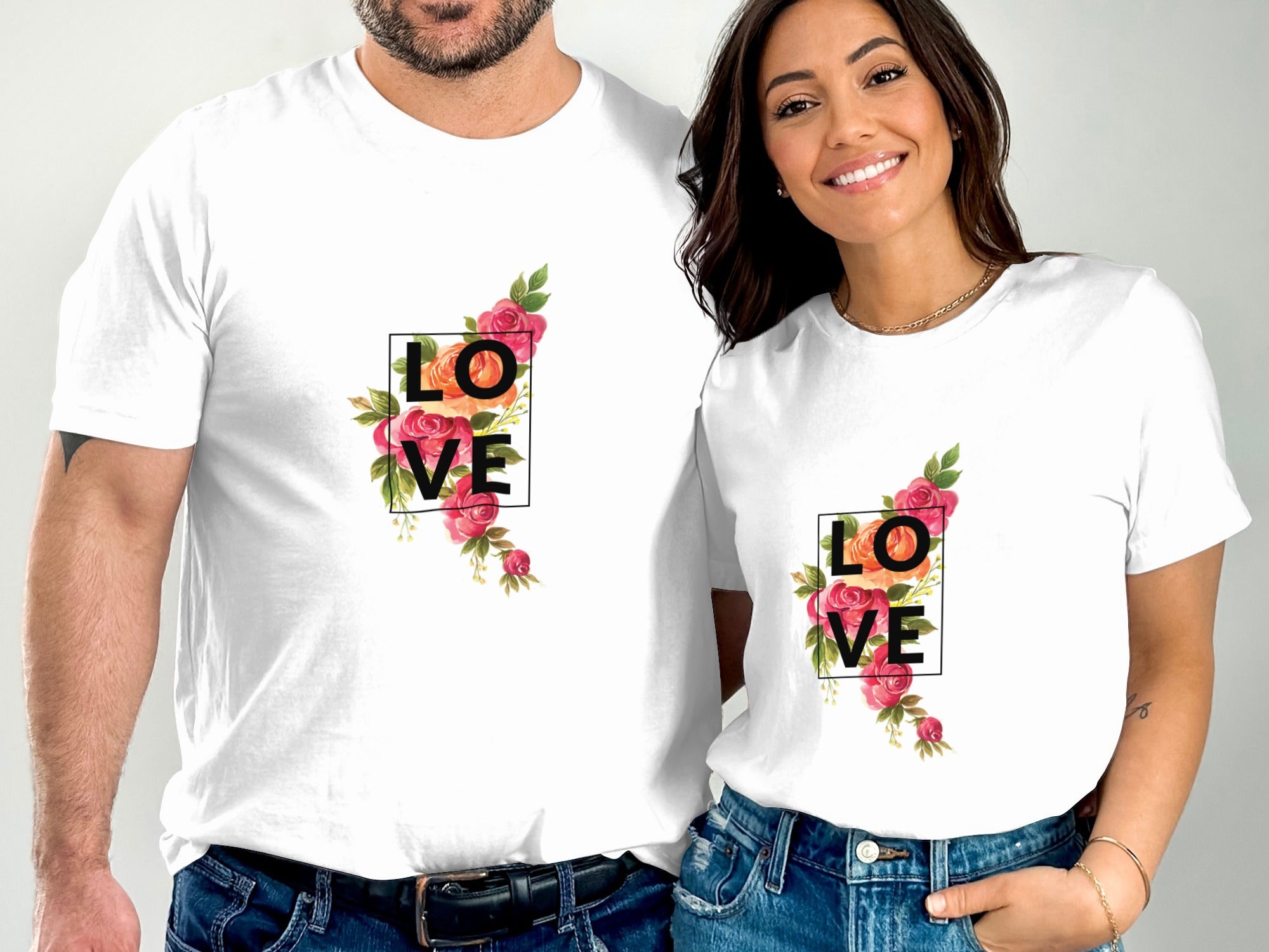 Love Graphic White Tee Shirt for Matching Couples
