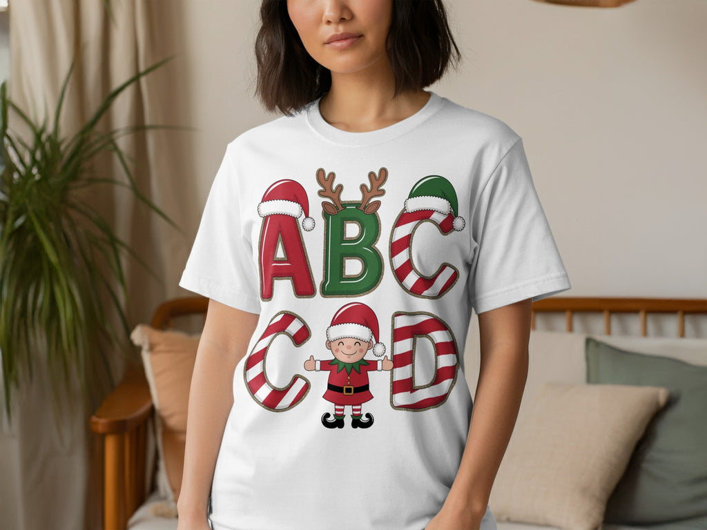 ABCD Elf and Candy Cane Christmas T-Shirt