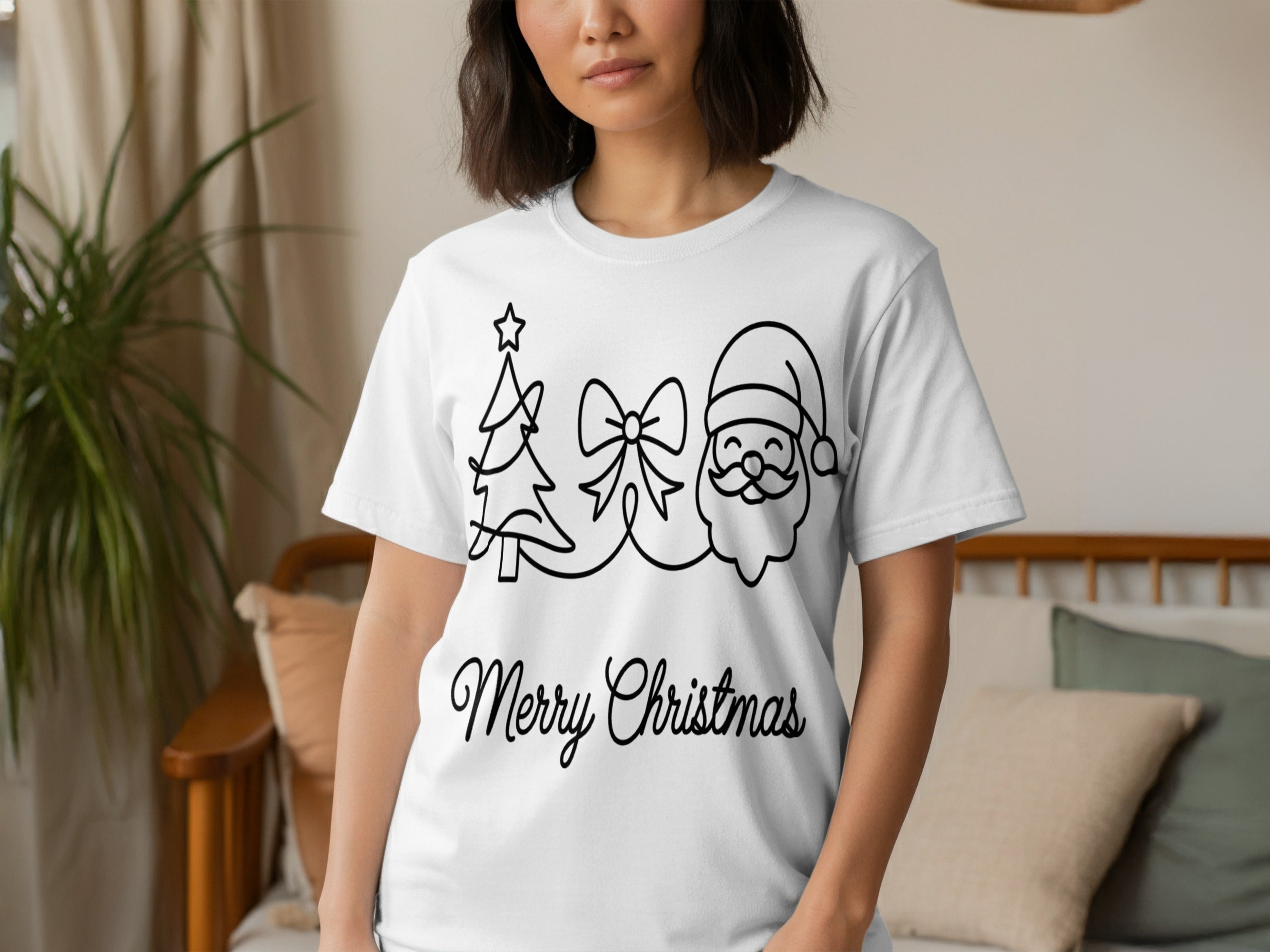 Merry Christmas T-shirt With Festive Line Art Design