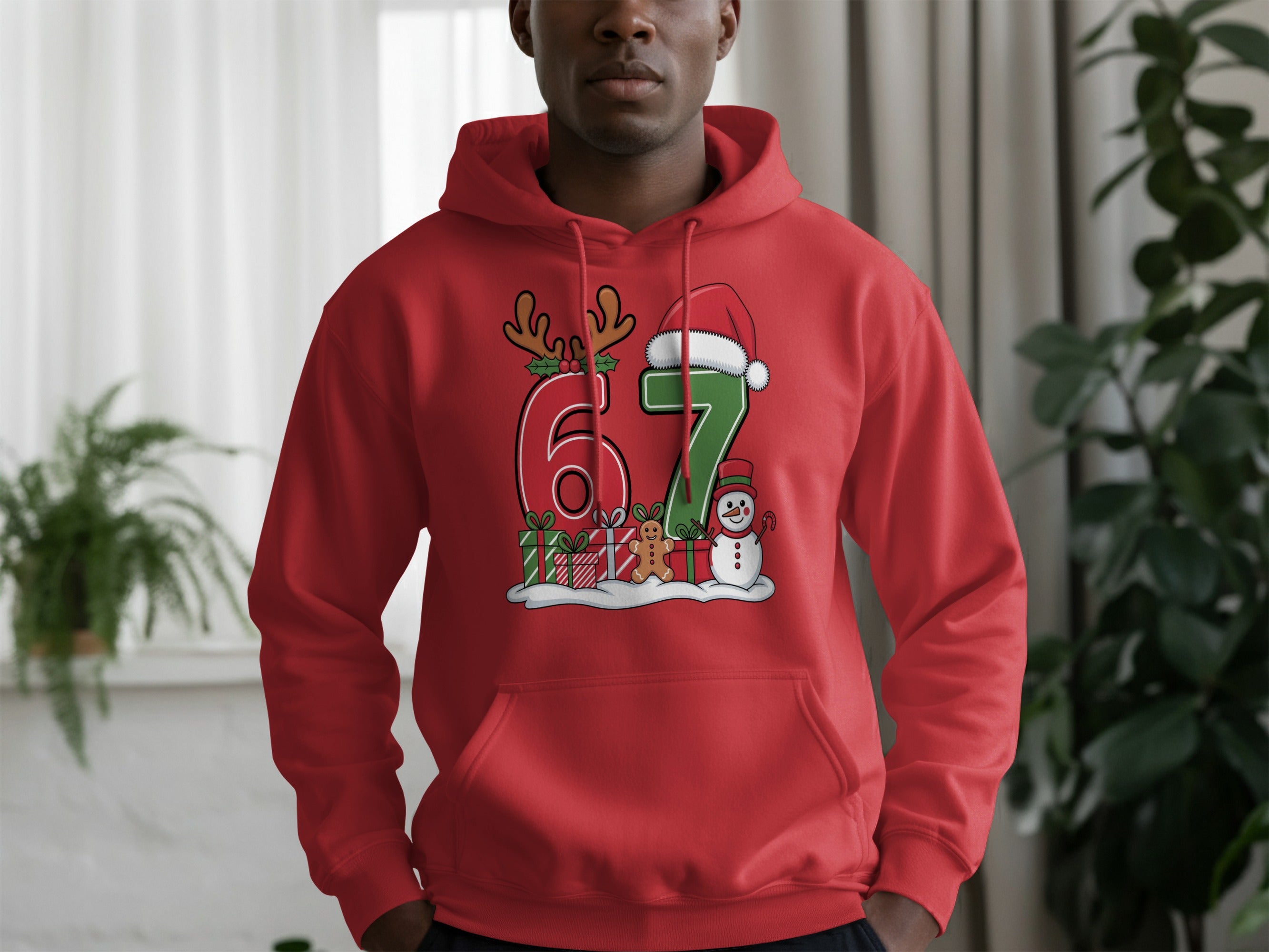 Festive Santa Reindeer and Snowman Themed Hoodie