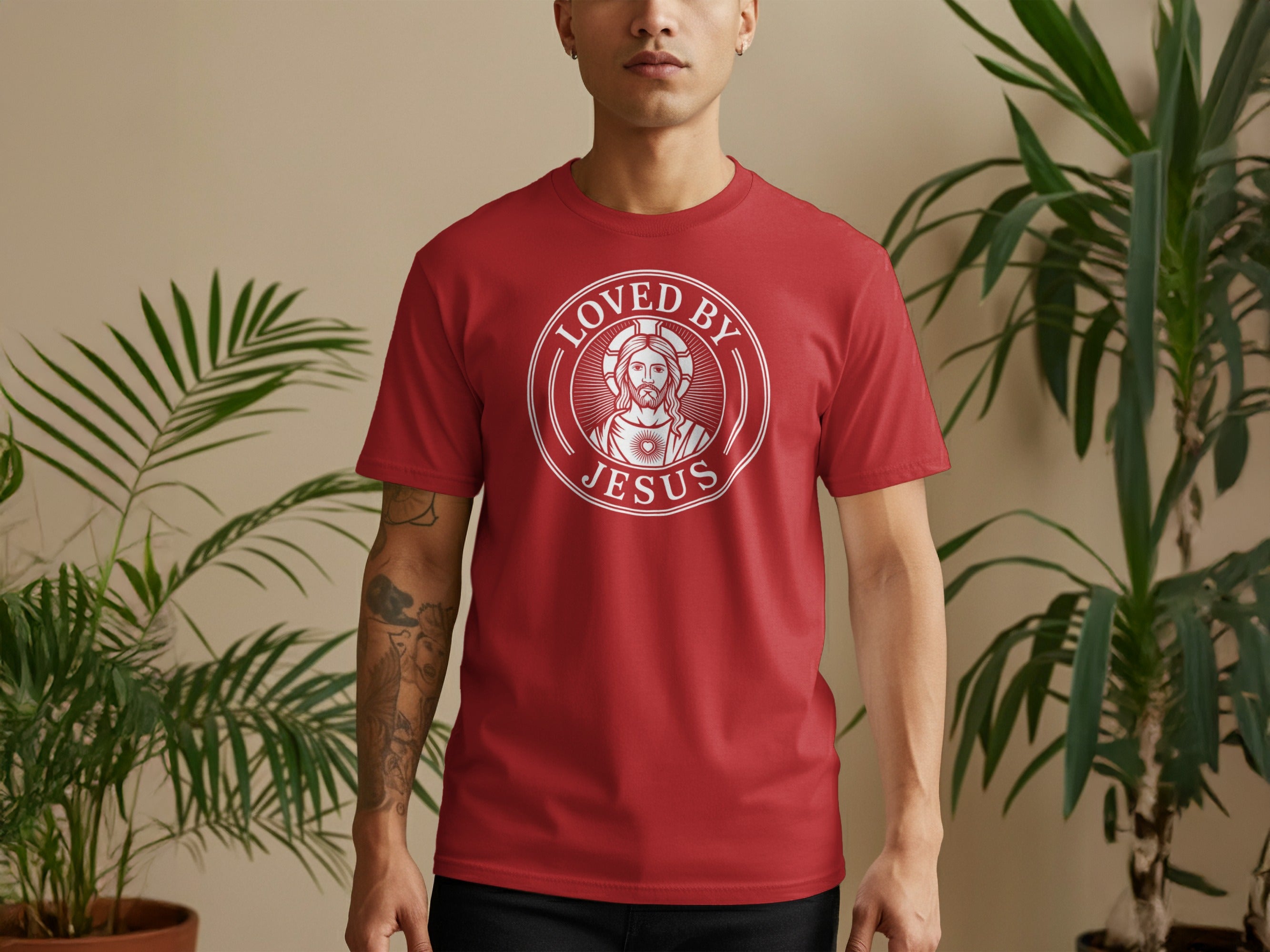 Loved by Jesus Graphic Red T-Shirt