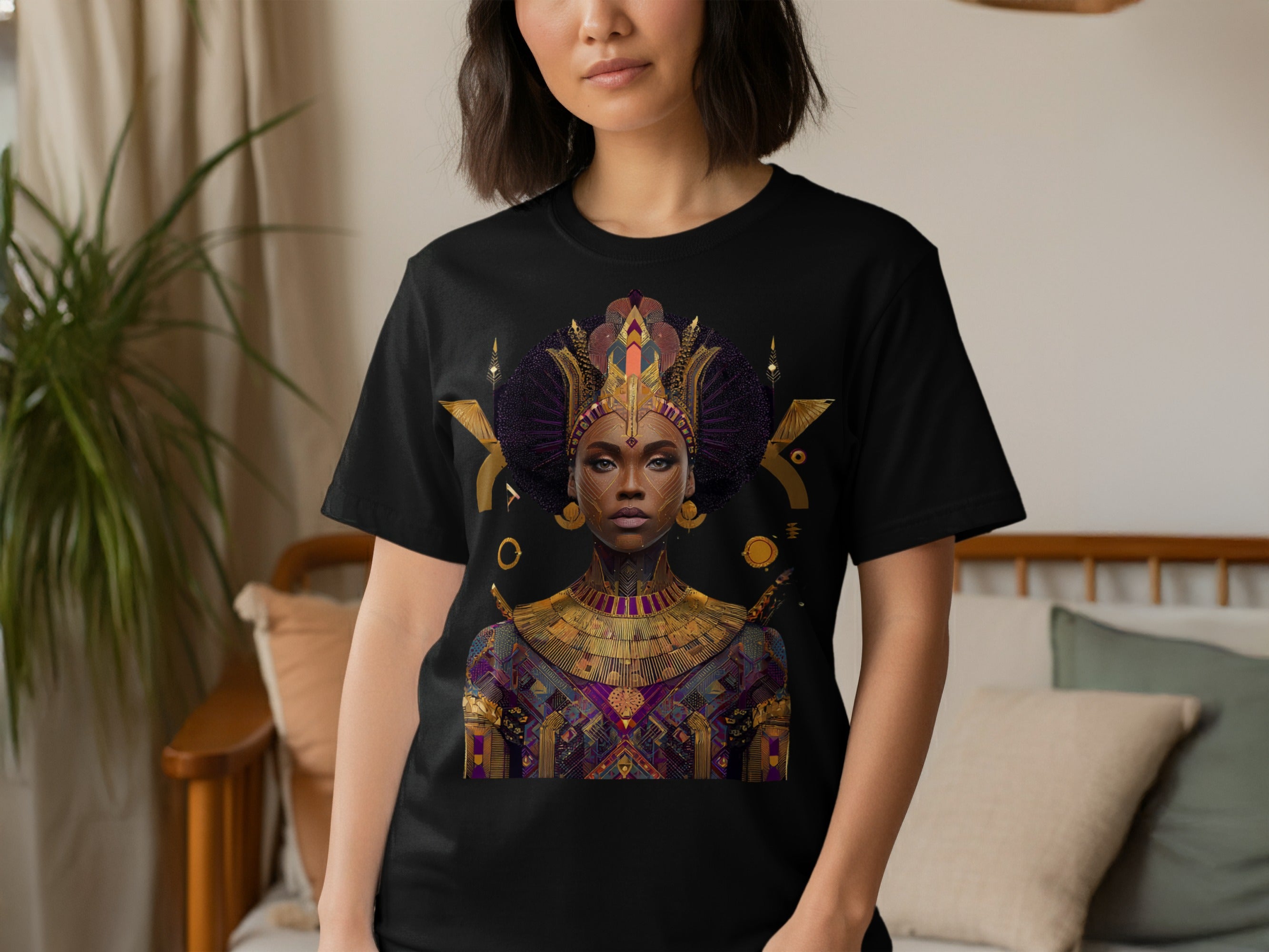 African Queen Portrait Graphic Tee for Fashion Enthusiasts