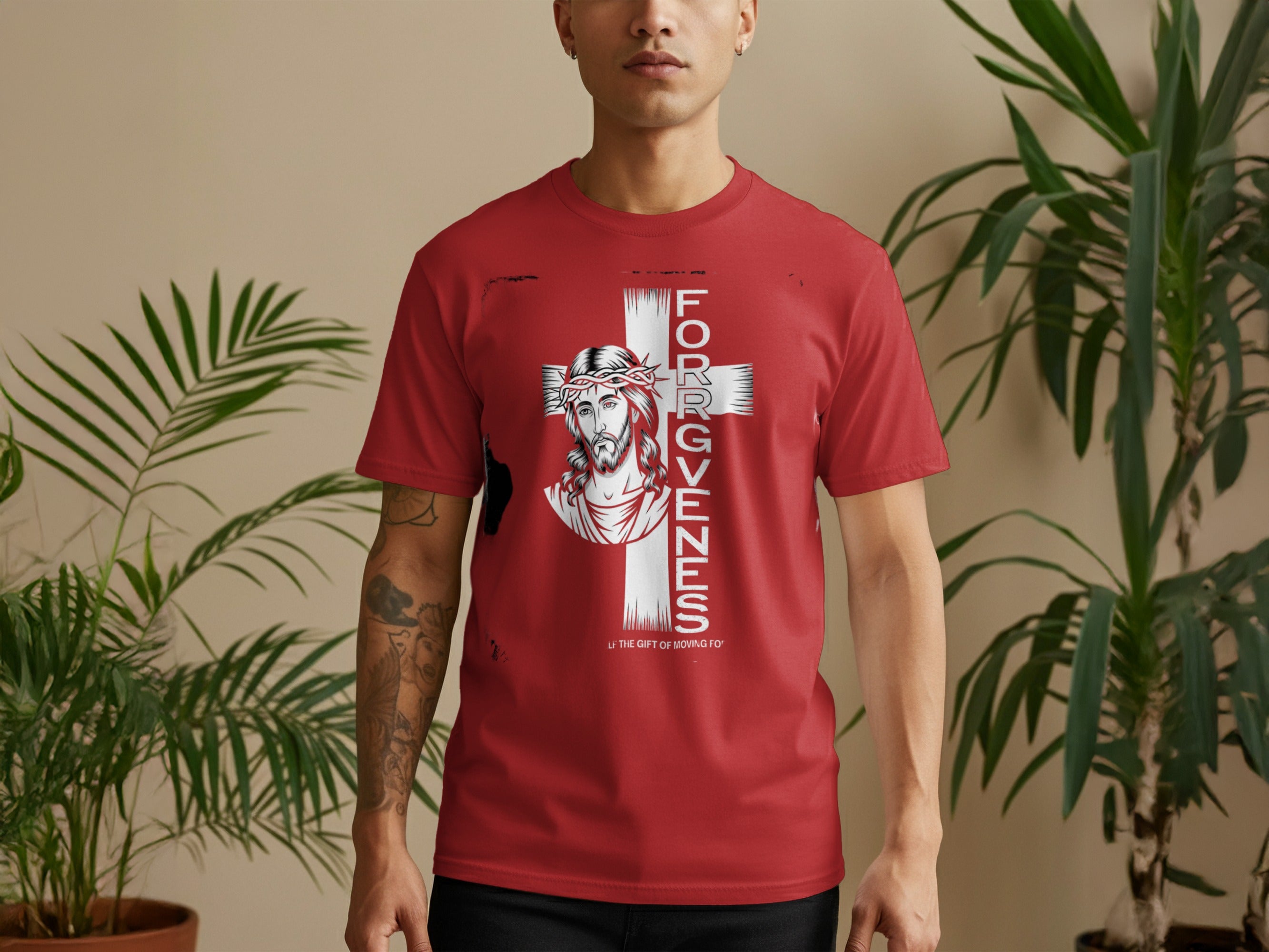 Forgiveness Jesus Graphic with Vertical Text Design Shirt