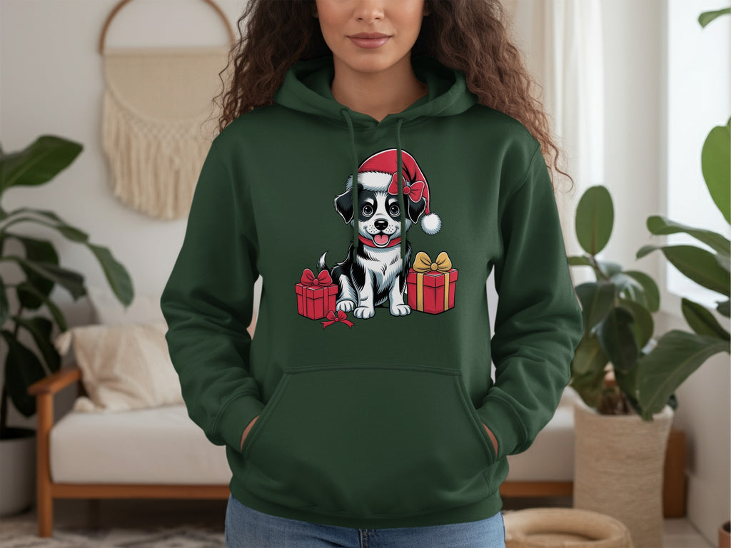 Festive Dog with Santa Hat and Gifts Hoodie