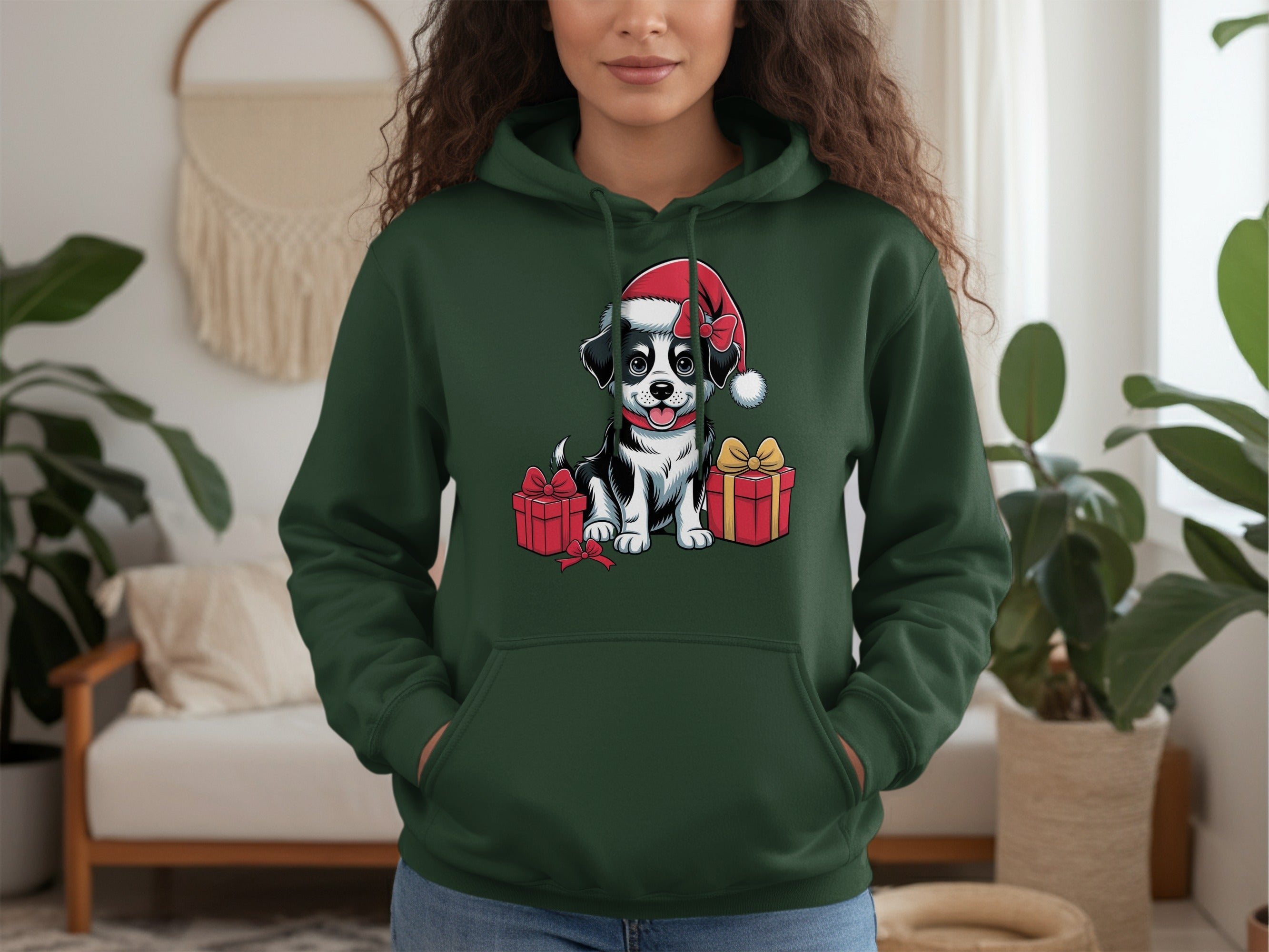 Festive Dog with Santa Hat and Gifts Hoodie