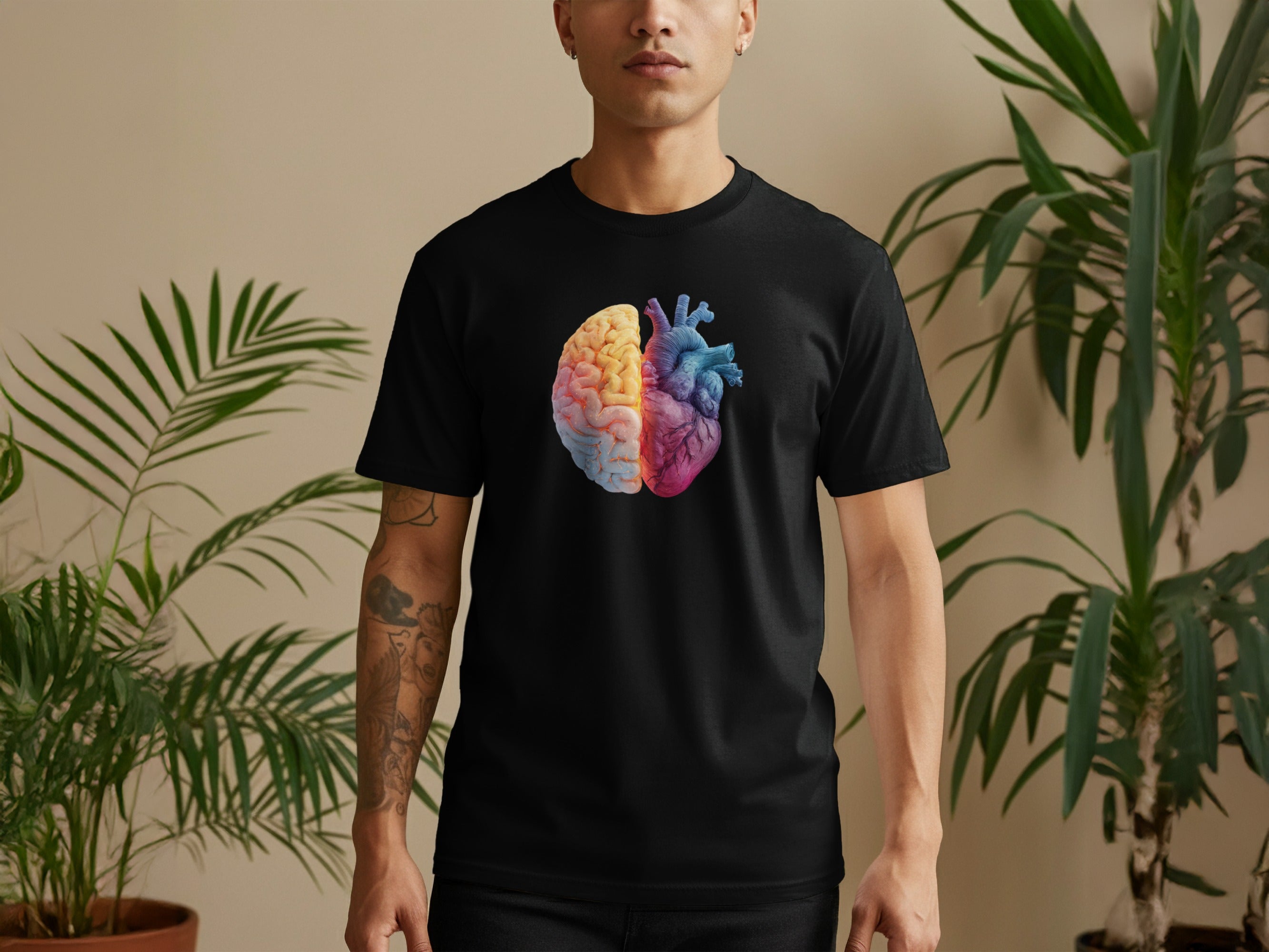Brain and Heart Colorful Design Men's Shirt