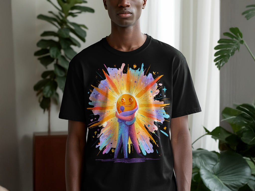 Vibrant exploding galaxy hug t-shirt