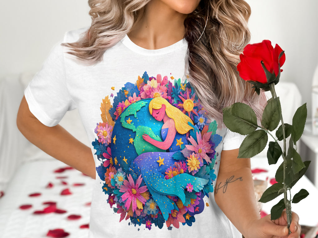 Colorful Fantasy Mermaid and Flowers Tee