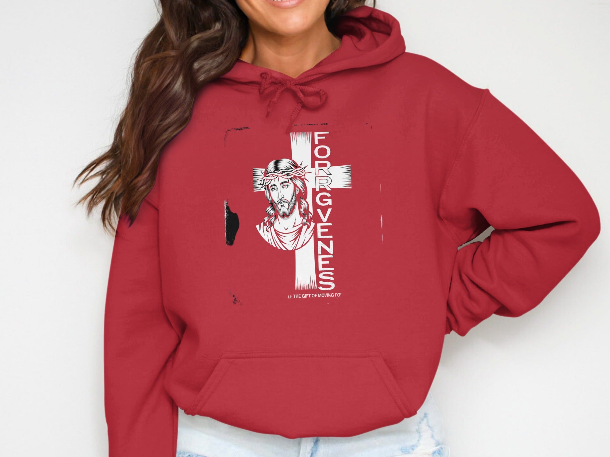 Red Hoodie Featuring Forgiveness Jesus Graphic