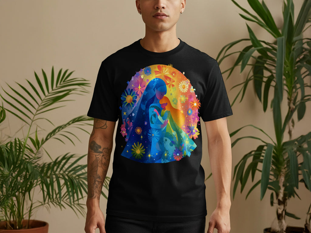 Colorful Mother and Child Floral Design T-shirt