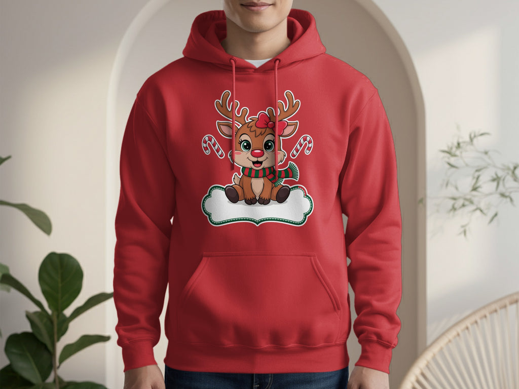 Cute Reindeer with Candy Canes Red Hoodie Product