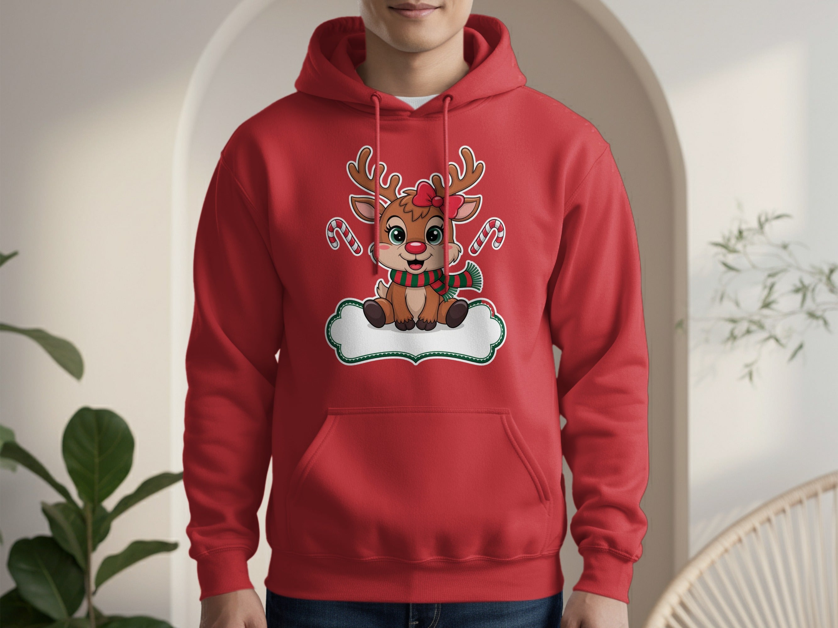 Cute Reindeer with Candy Canes Red Hoodie Product