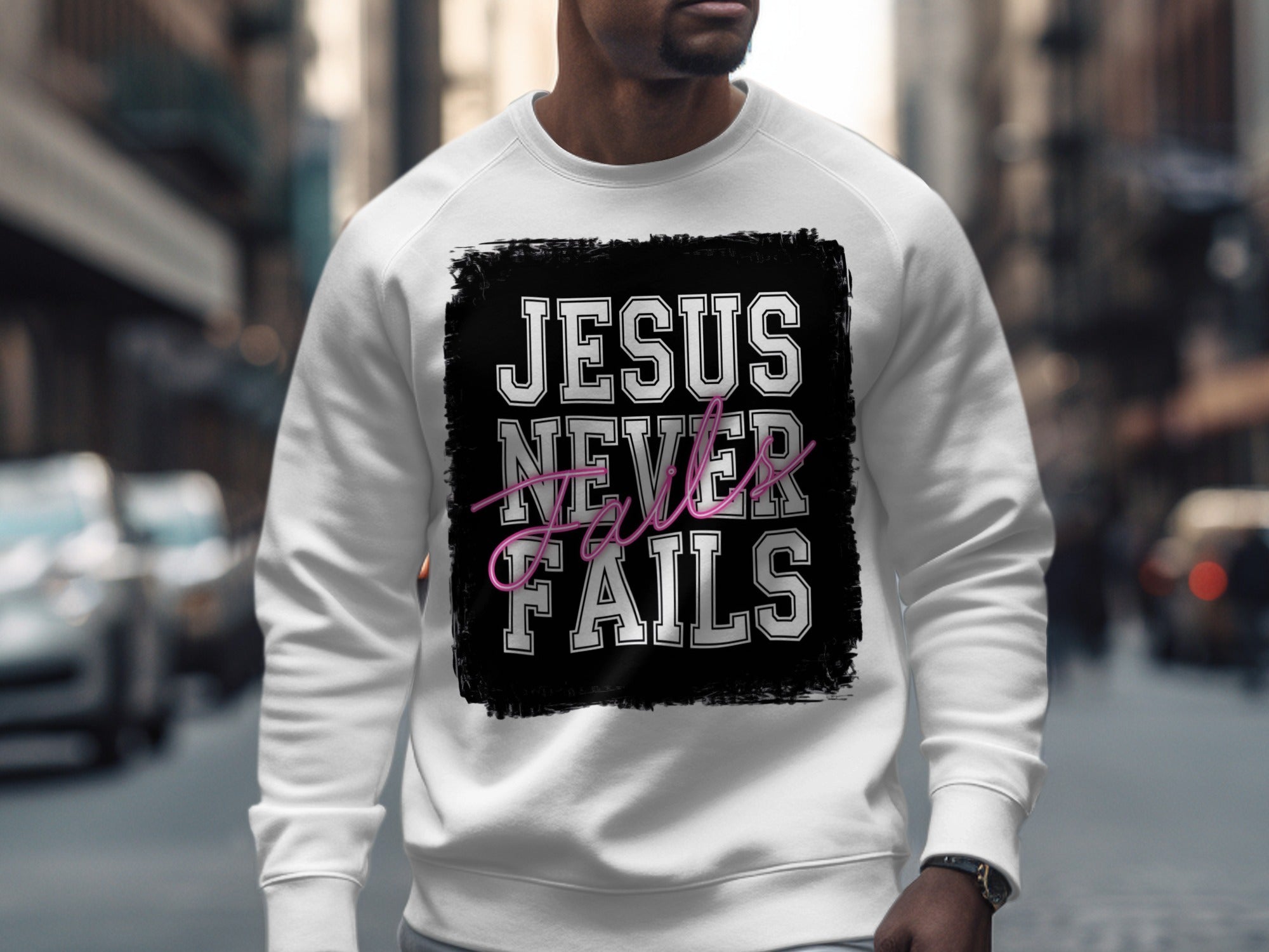 JESUS NEVER FAILS Embroidered Crewneck Sweatshirt