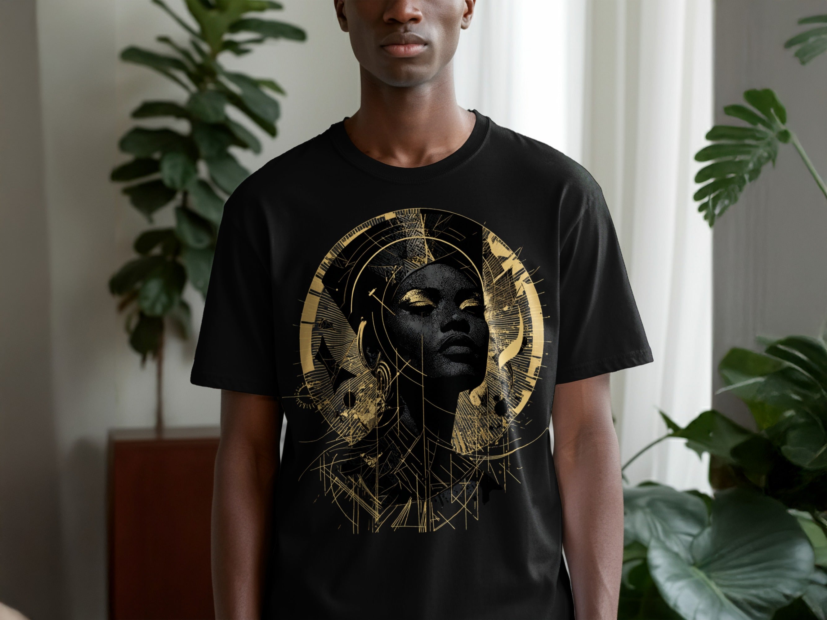 Artistic Golden Face Print Men's T-shirt