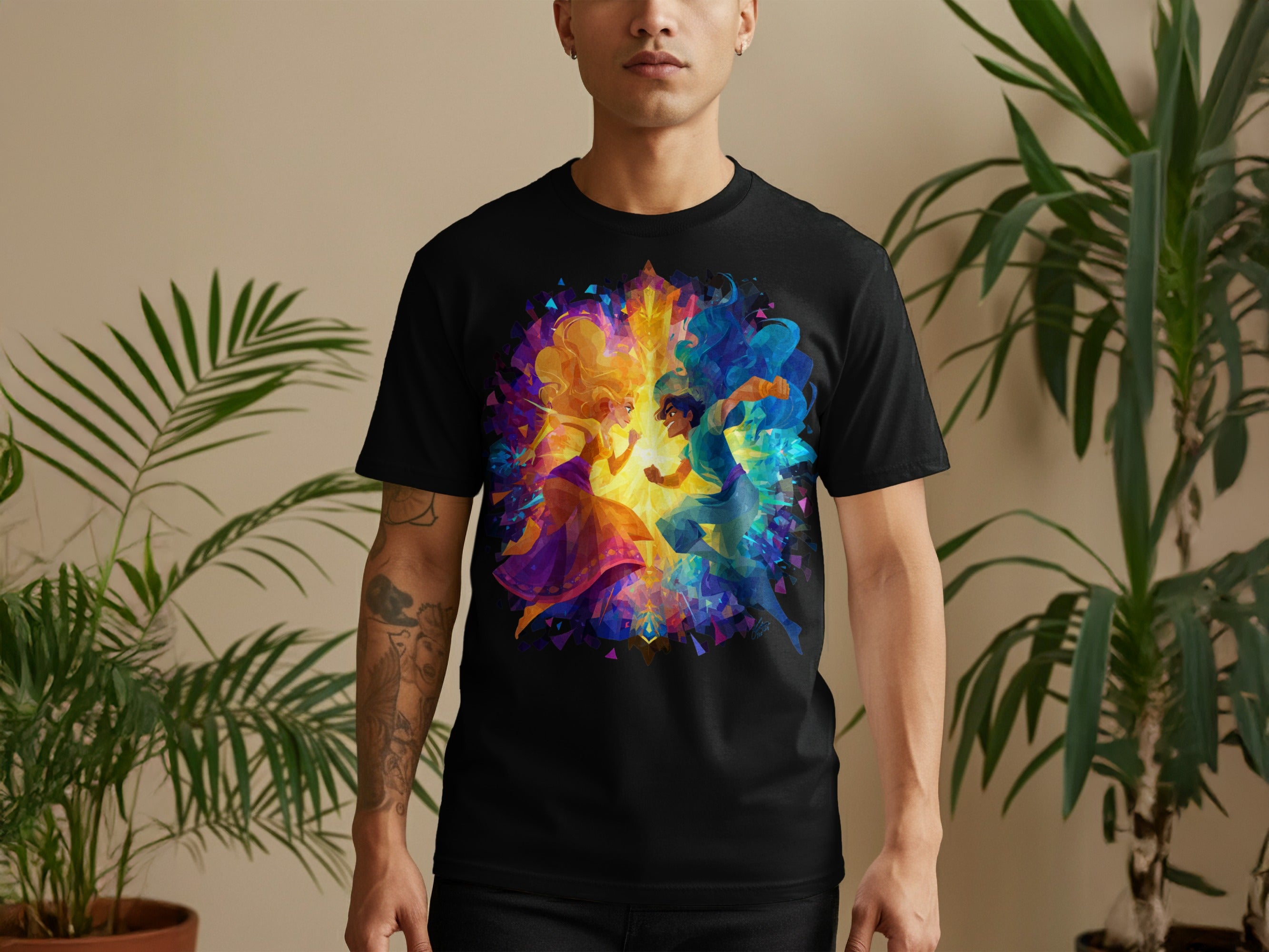 Colorful Dancing Couple Graphic Black T-shirt product